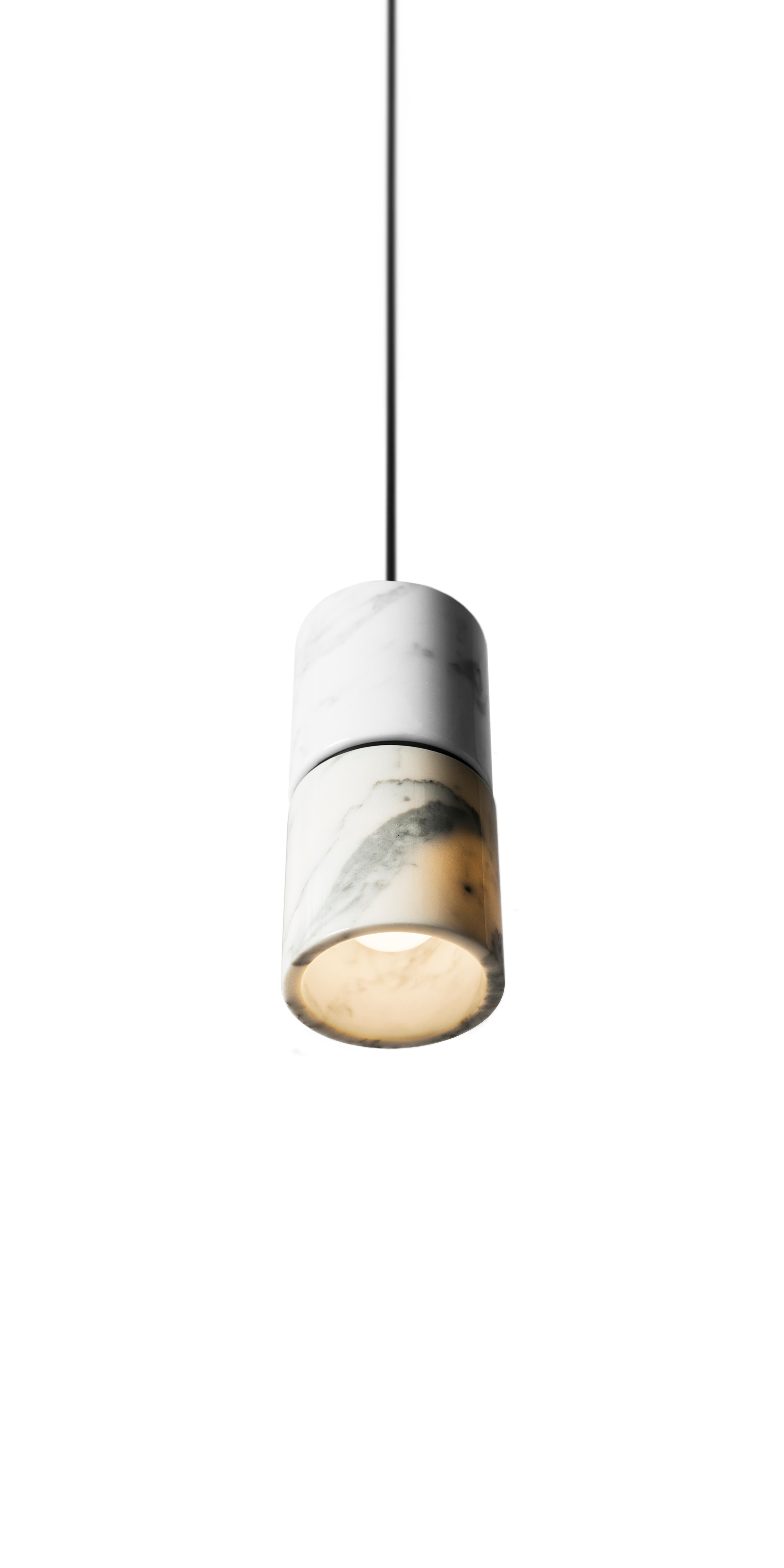 Industrial Contemporary Pendant Lamp 'RI' in White Marble 'Brass Finish' For Sale