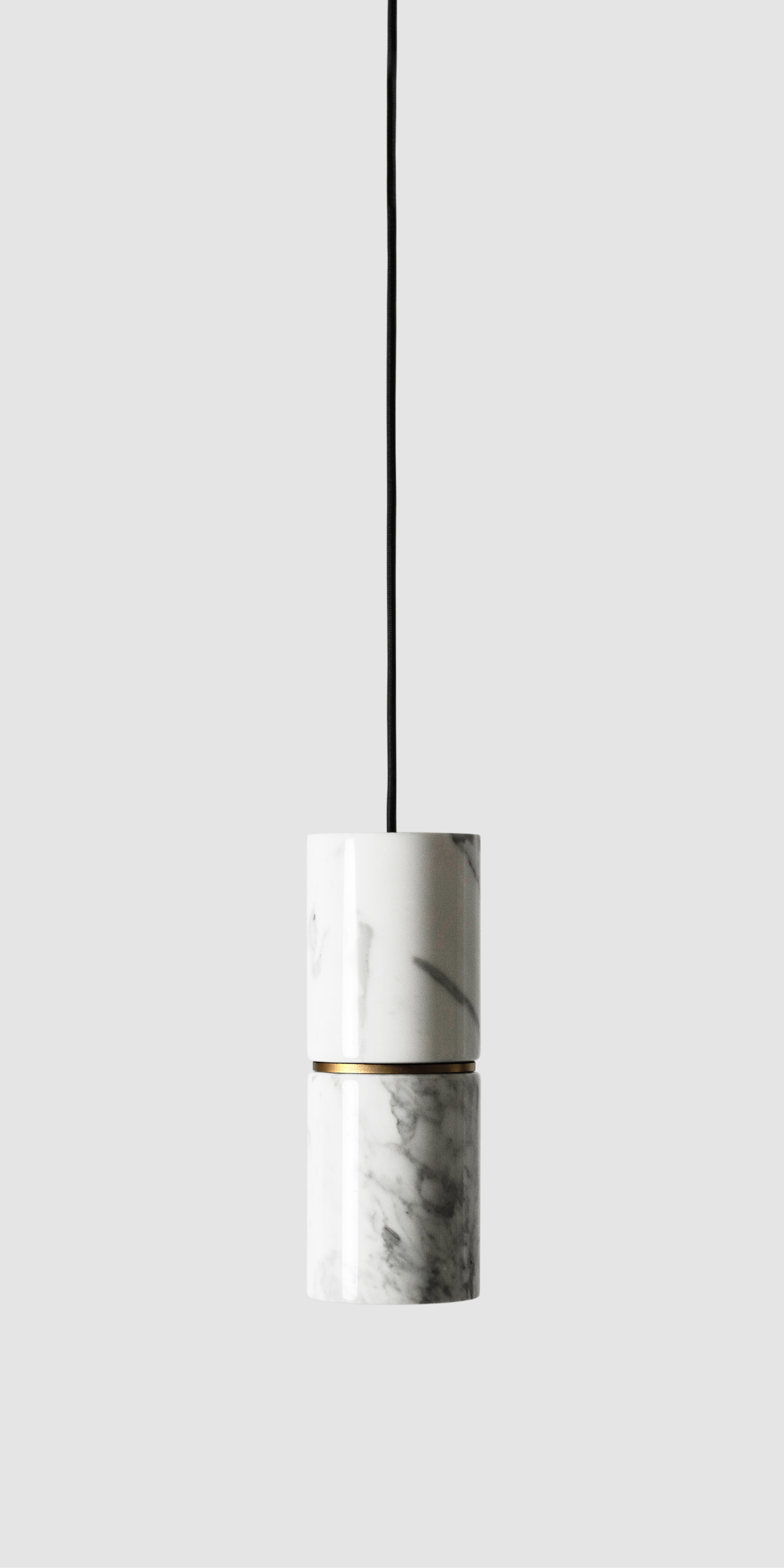 Chinese Contemporary Pendant Lamp 'RI' in White Marble 'Brass Finish' For Sale