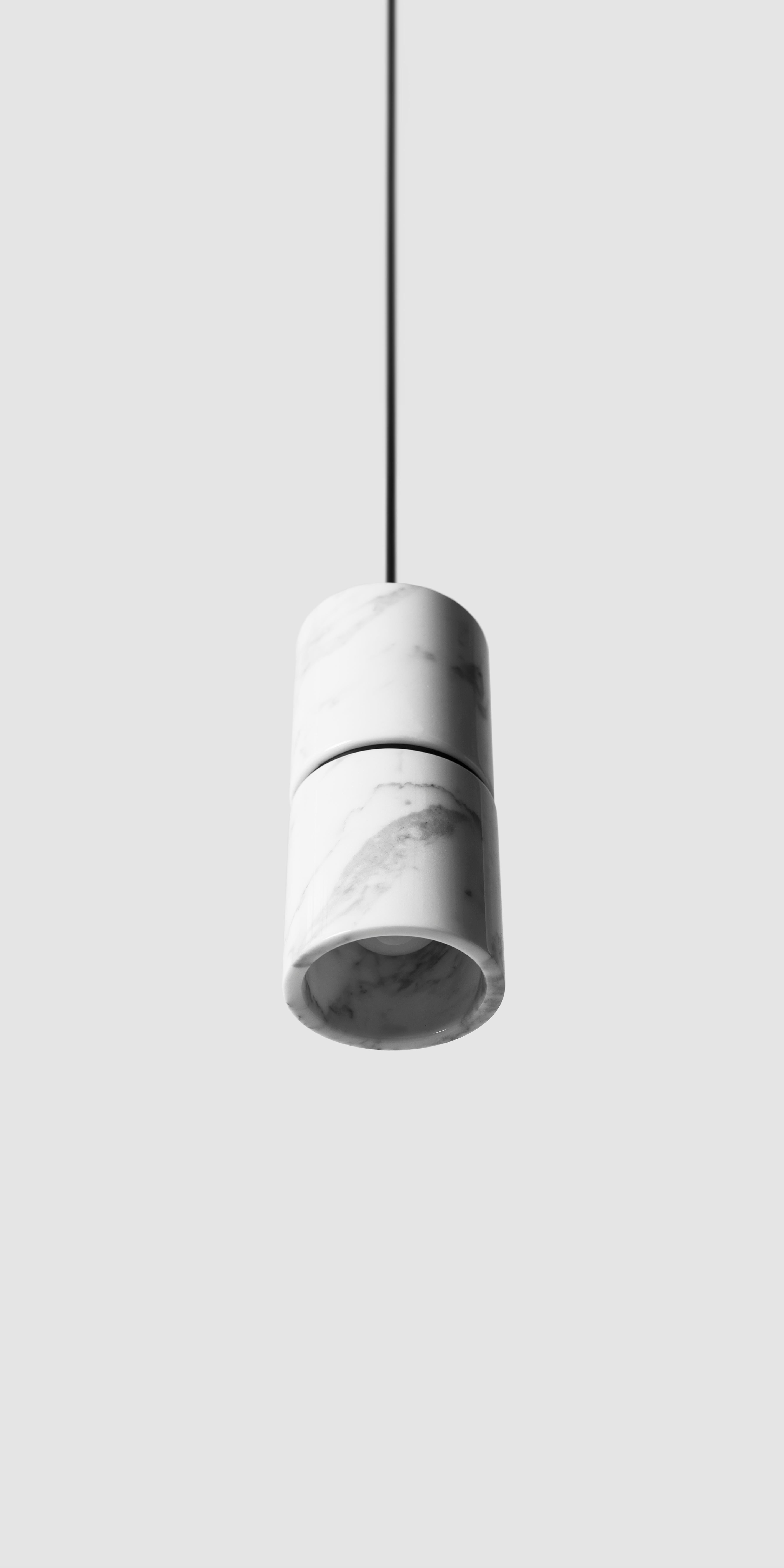 Contemporary Pendant Lamp 'RI' in White Marble 'Brass Finish' In New Condition For Sale In Paris, IDF