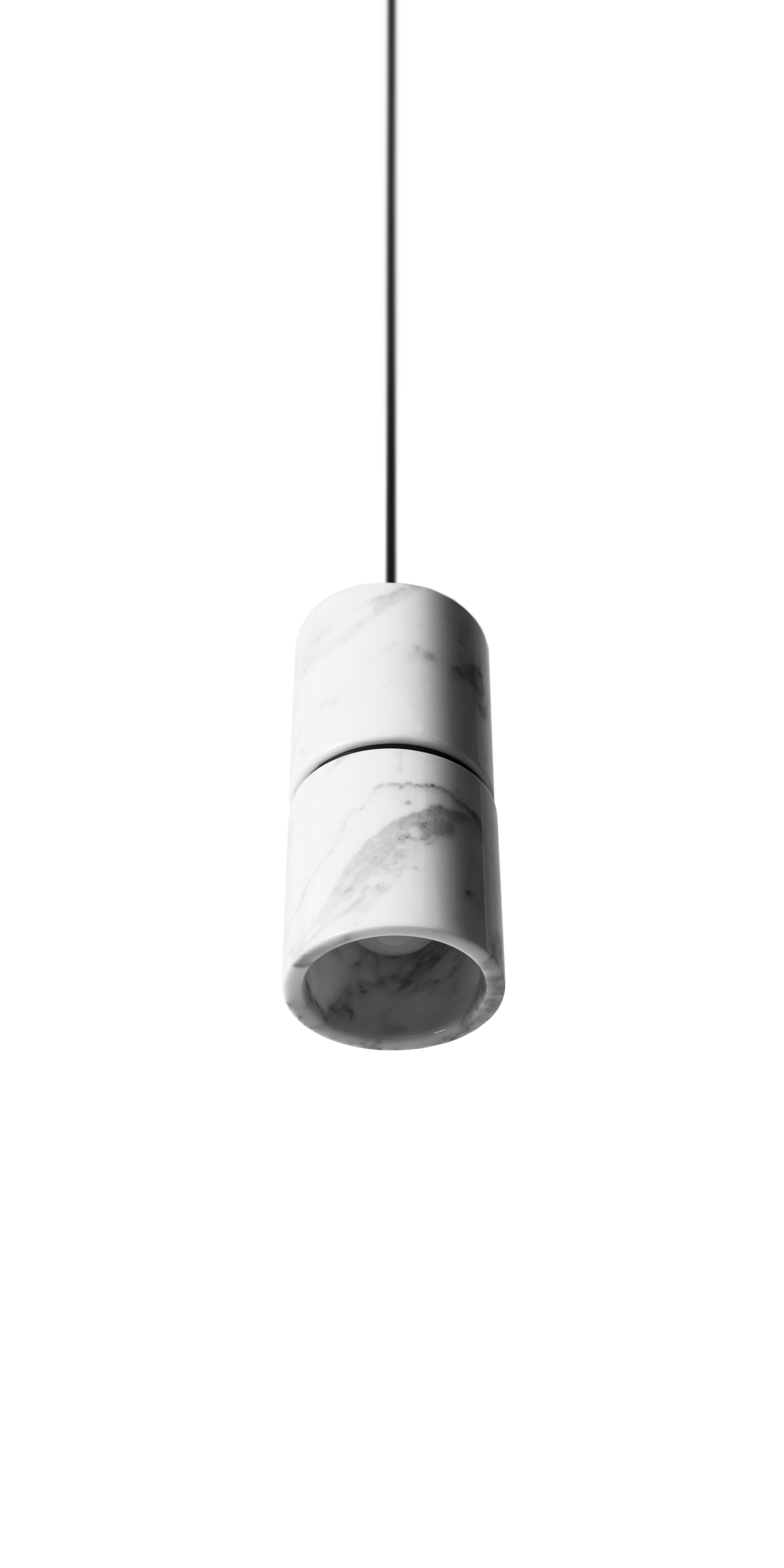 Contemporary Pendant Lamp 'RI' in White Marble 'Brass Finish' For Sale 1