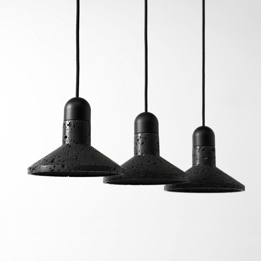 Industrial Contemporary Pendant Lamp 'Shang' in Black Lava Stone 'Brass Finish' For Sale