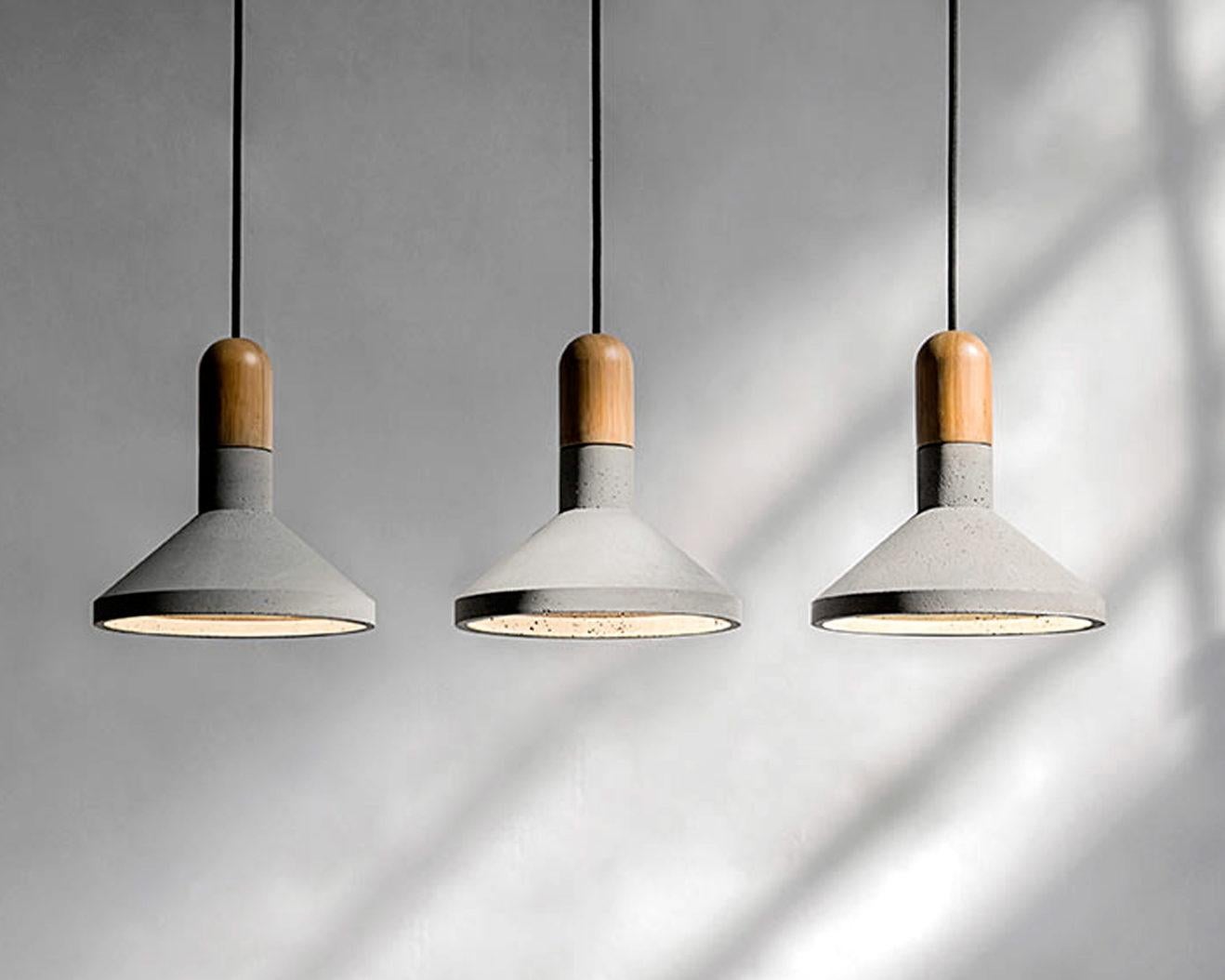 Contemporary Pendant Lamp 'Shang' in Black Lava Stone 'Brass Finish' For Sale 1