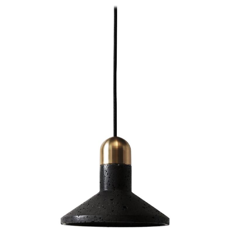 Contemporary Pendant Lamp 'Shang' in Black Lava Stone 'Brass Finish' For Sale