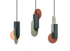 Contemporary Pendant Lamp 'Suprematic Three CS1' by NOOM, Green Shades