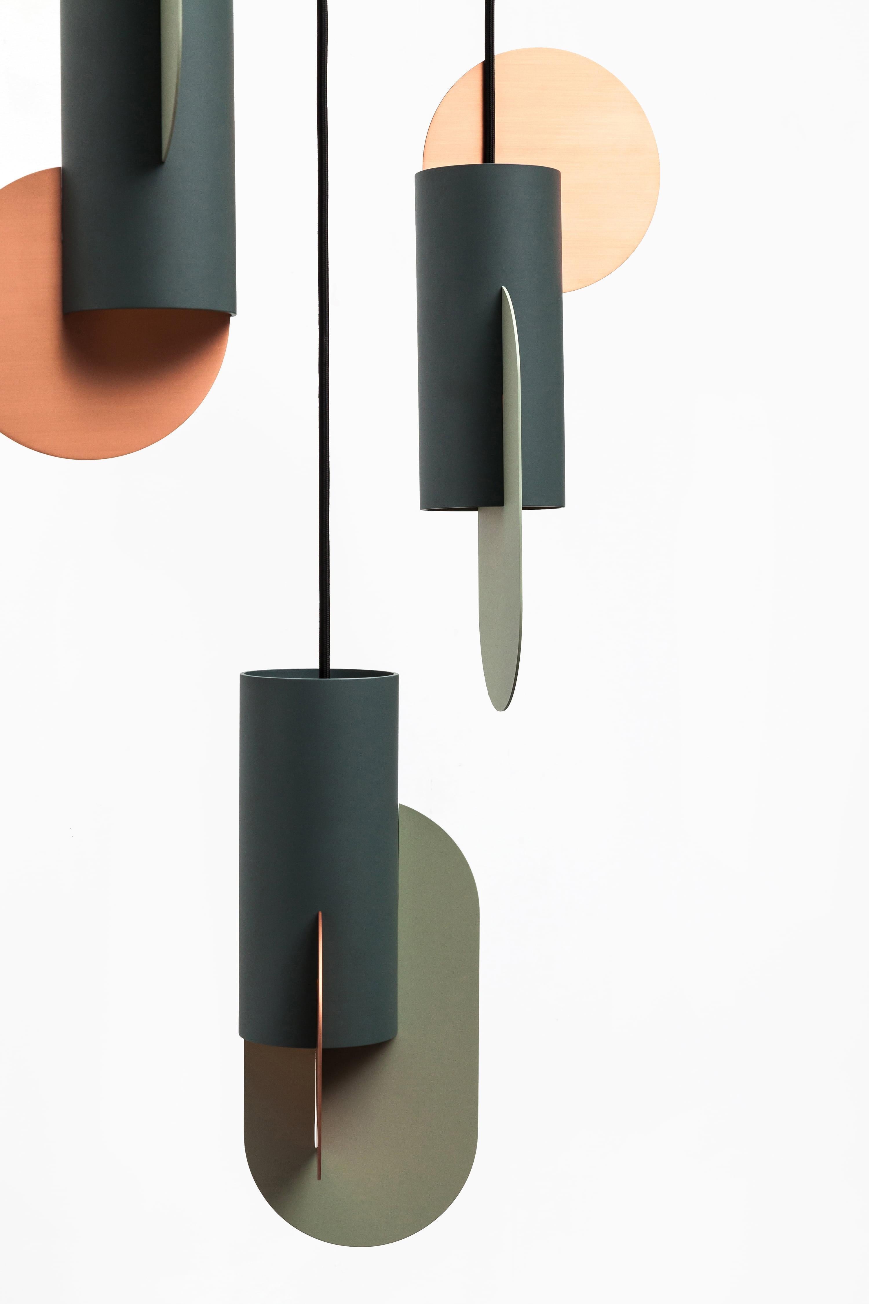 Organic Modern Contemporary Pendant Lamp 'Suprematic Three CS1' by NOOM, Green Shades For Sale