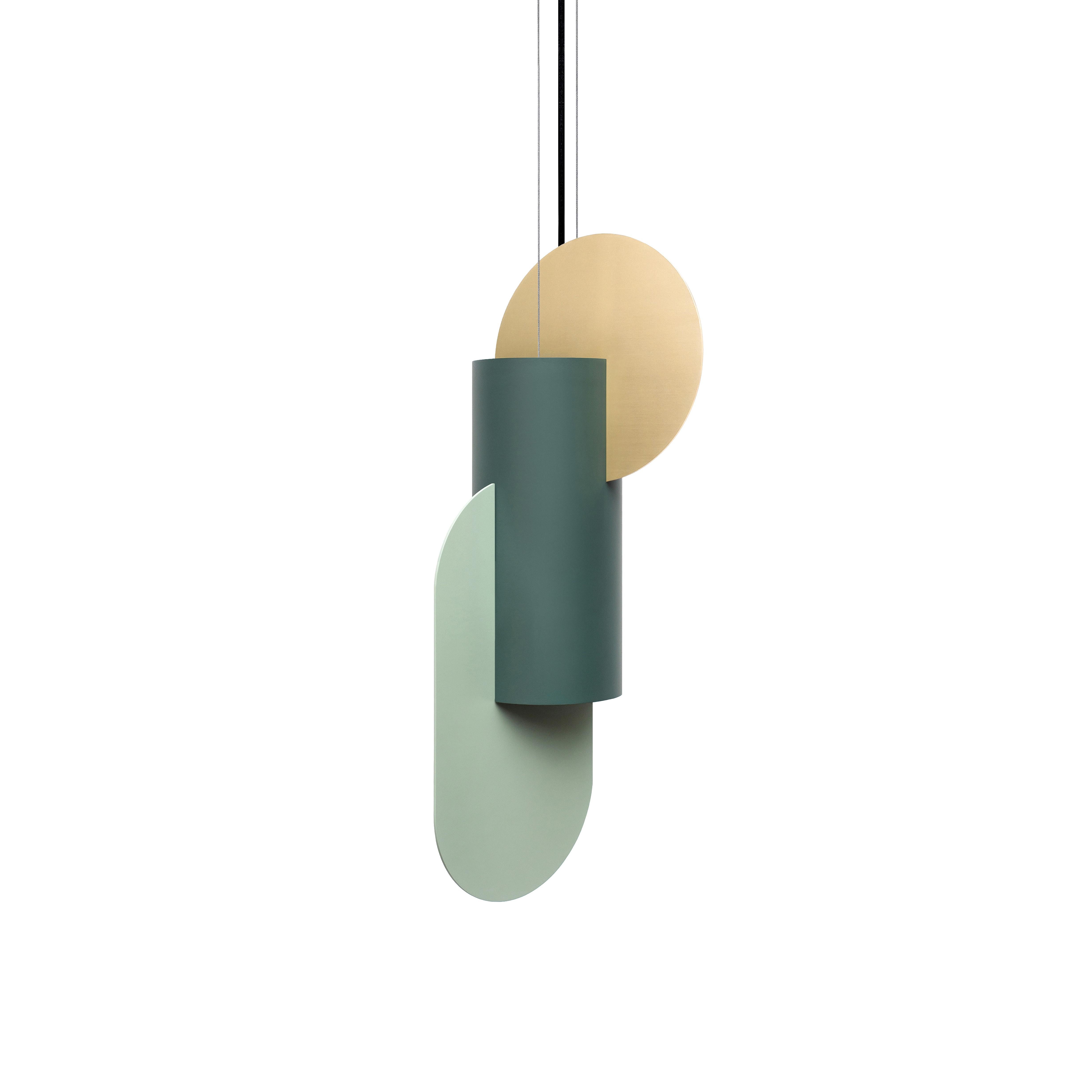 Modern Contemporary Pendant Lamp Suprematic Two CS5 by NOOM in Brass and Painted Steel