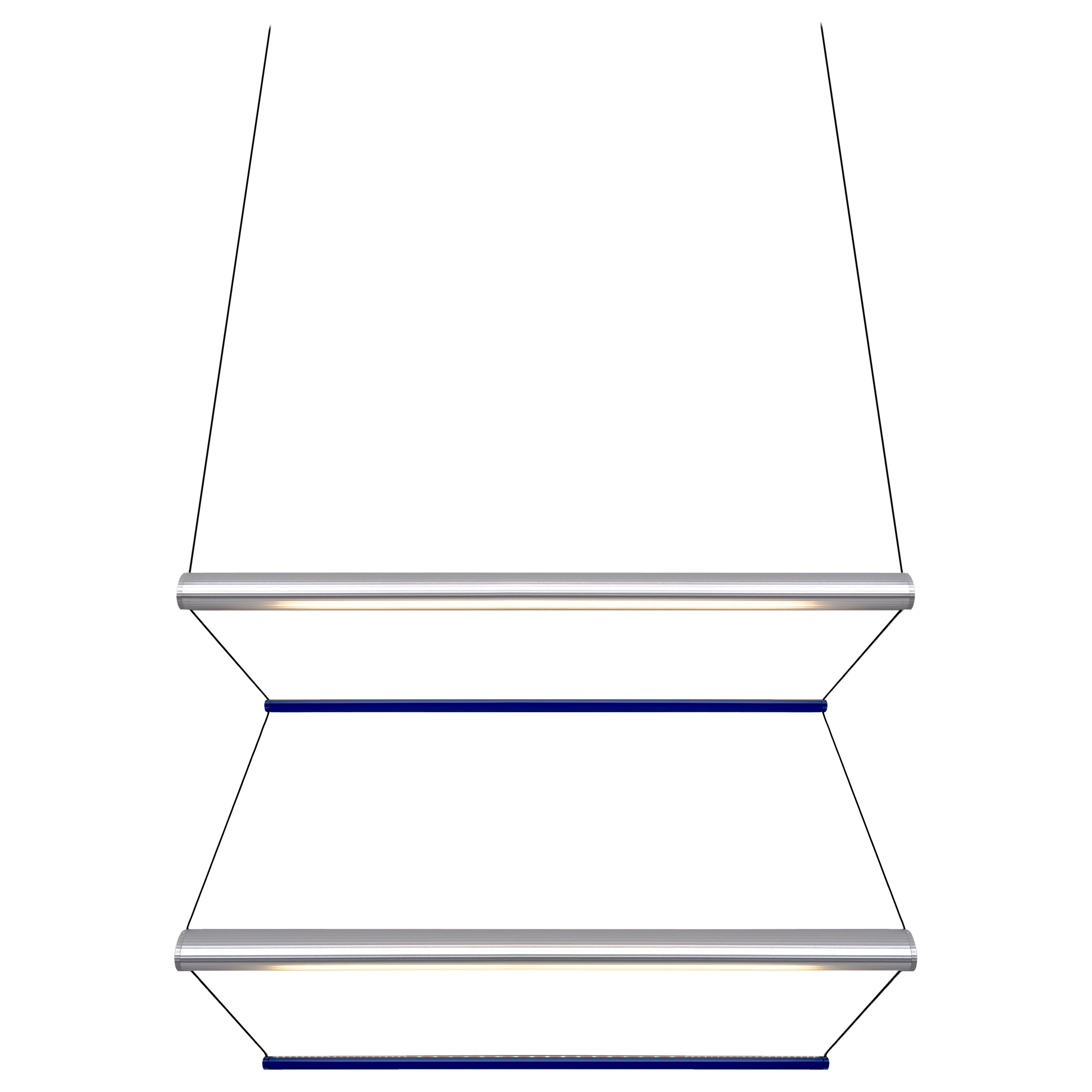 Contemporary Pendant Lamp 'Tier 2', 100, Vertical, Silver and Sapphire by AND