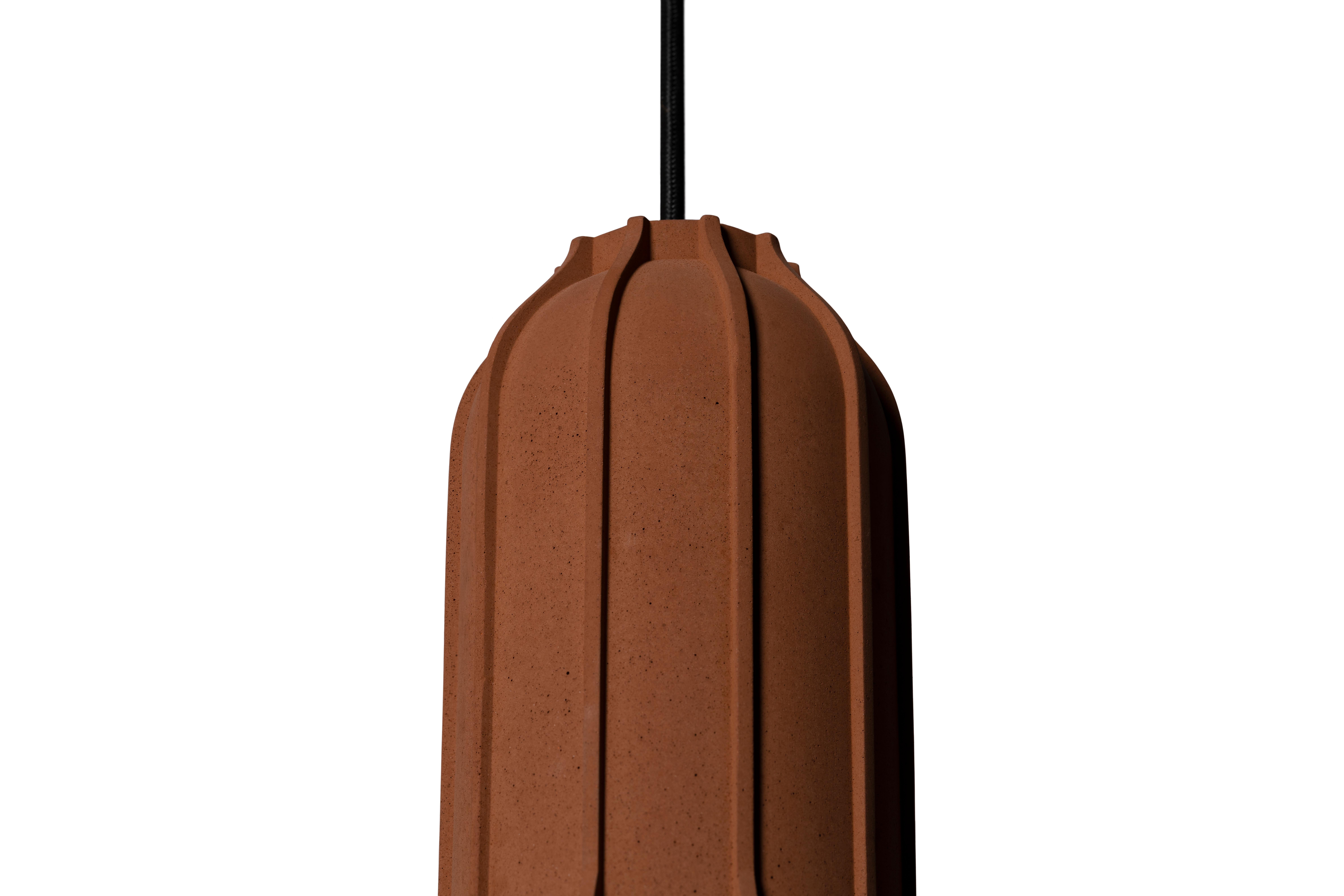 Organic Modern Contemporary Pendant Lamp 'U' in Terracotta, Brown For Sale