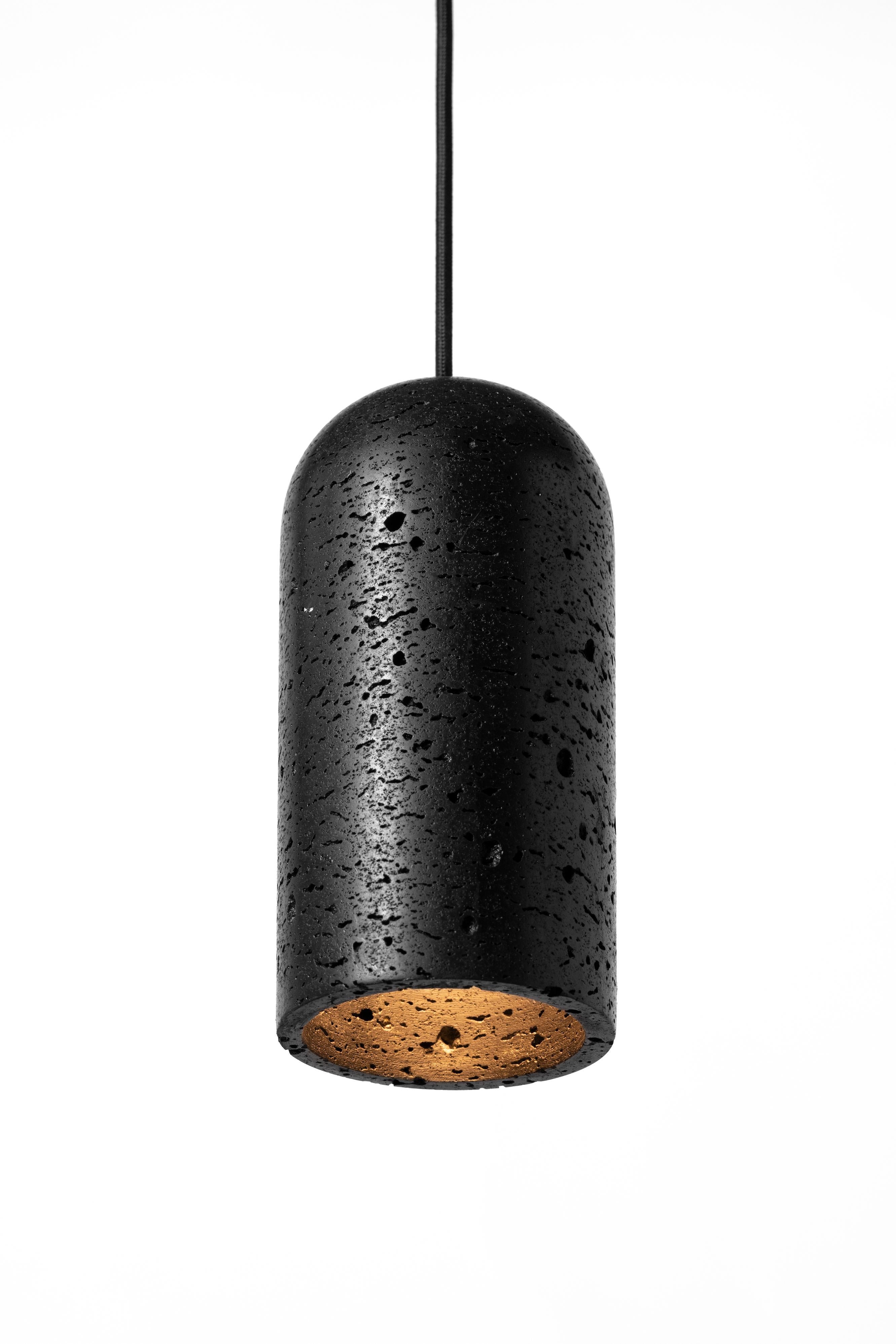 Industrial Contemporary Pendant Lamp 'U2' in Black Lava Stone For Sale