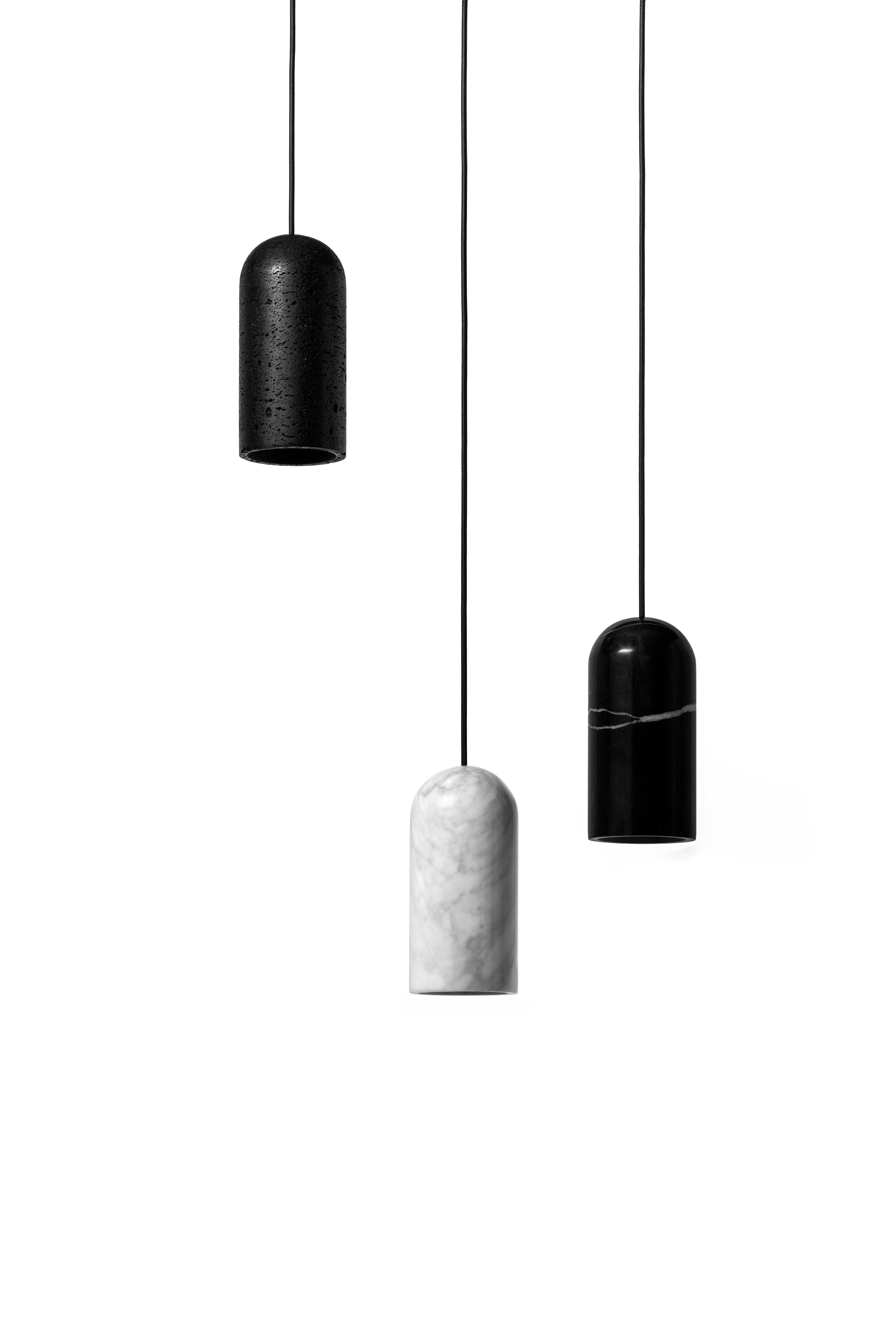 Aluminum Contemporary Pendant Lamp 'U2' in Black Lava Stone For Sale