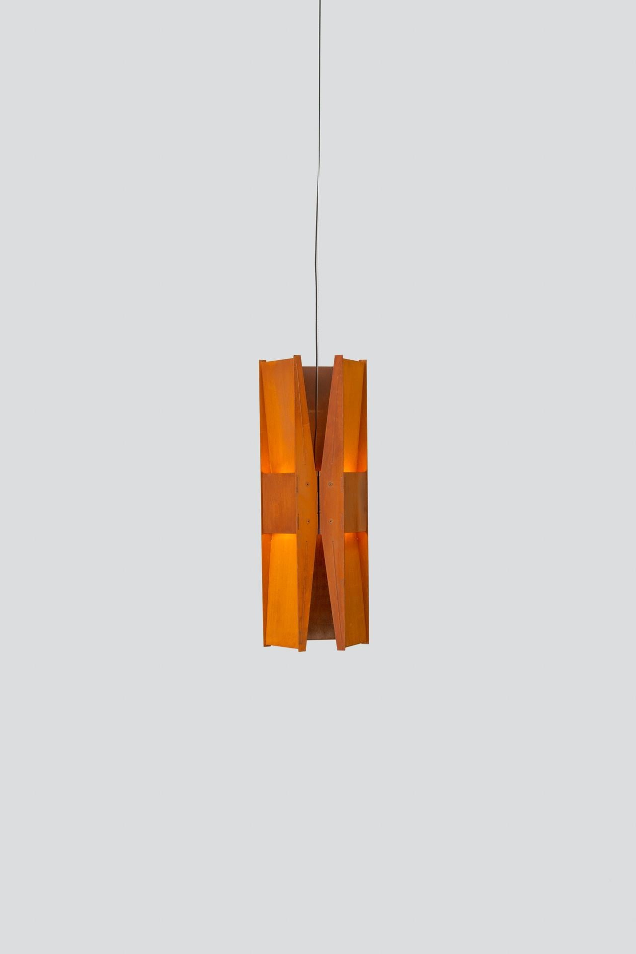 Industrial Contemporary Pendant Lamp 'Vector 3' by A-N-D, Weathered Steel For Sale