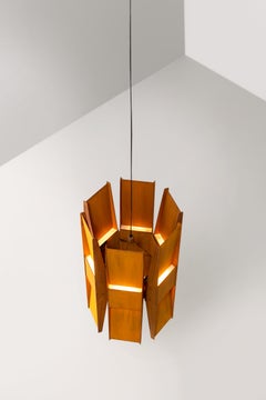 Contemporary Pendant Lamp 'Vector 6' by A-N-D, Weathered Steel