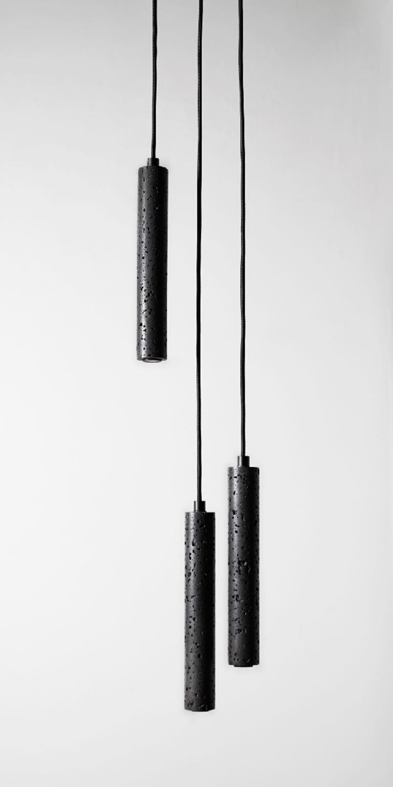 Chinese Contemporary Pendant Lamps 'Bang' in Black Lava Stone For Sale