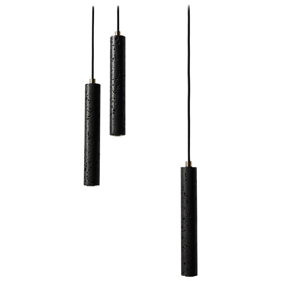 Contemporary Pendant Lamps 'Bang' in Black Lava Stone For Sale