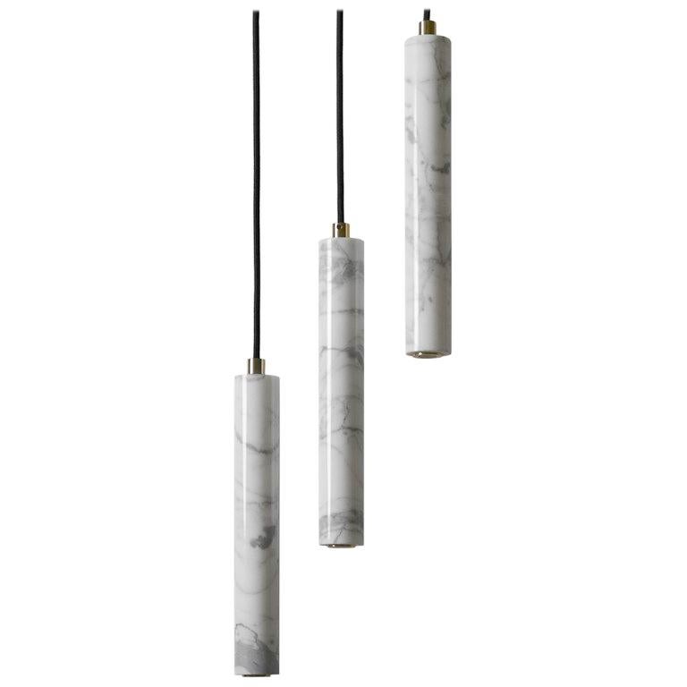 Contemporary Pendant Lamps 'Bang' in White Marble For Sale