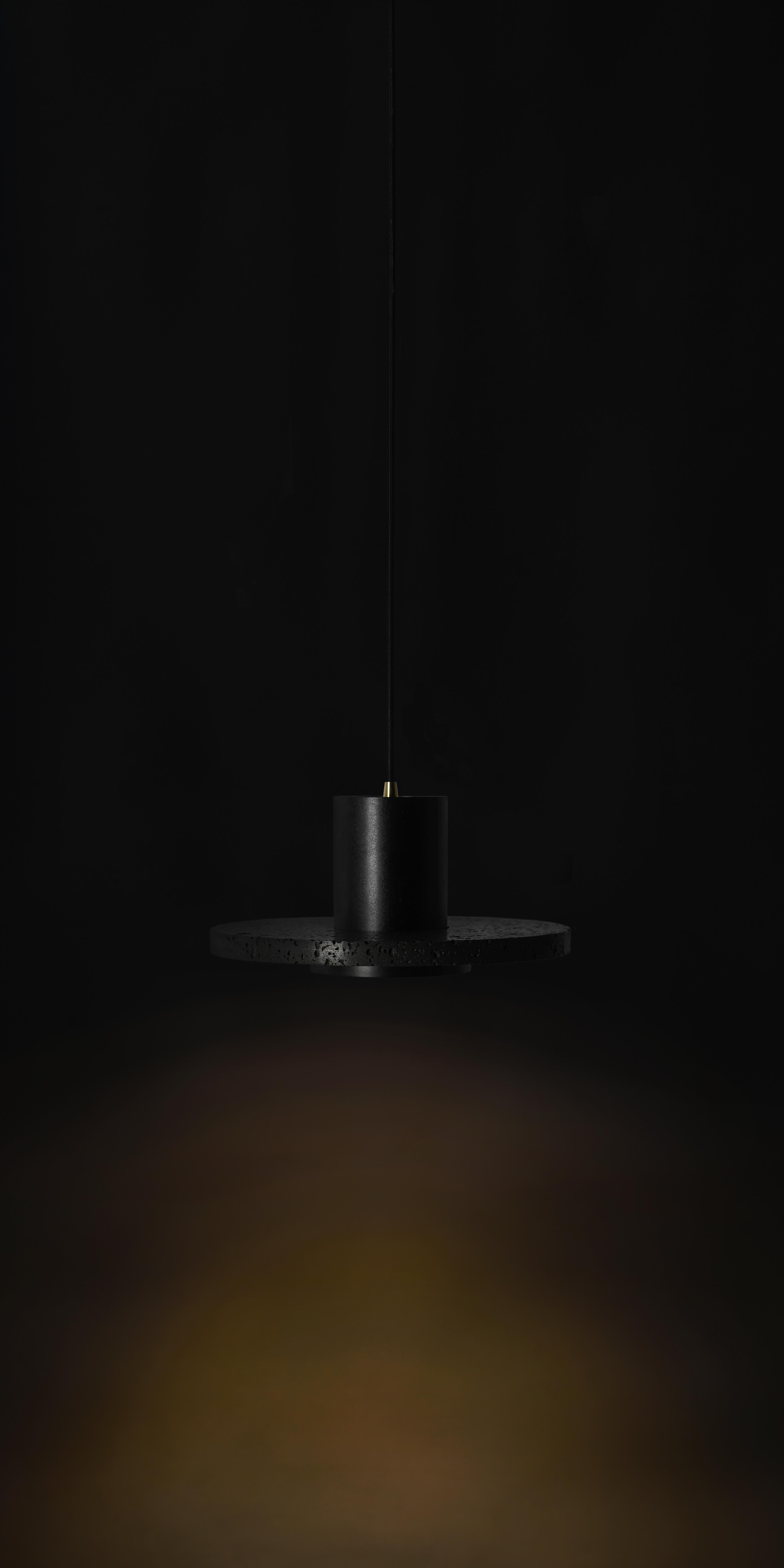 Contemporary Pendant Lamps 'Calm' in Black Lava Stone 'Large' For Sale 6