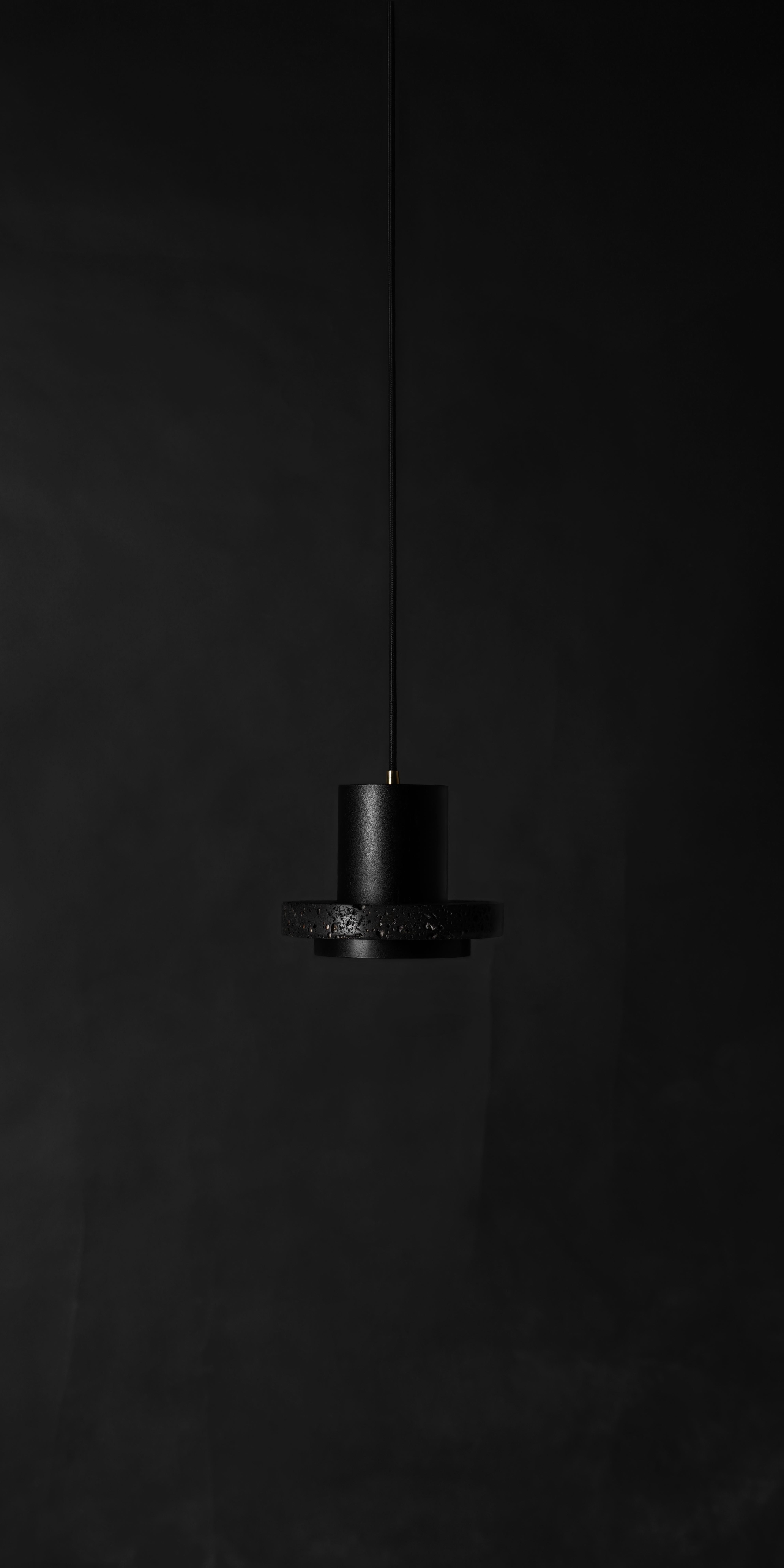 Contemporary Pendant Lamps 'Calm' in Black Lava Stone 'Large' For Sale 7