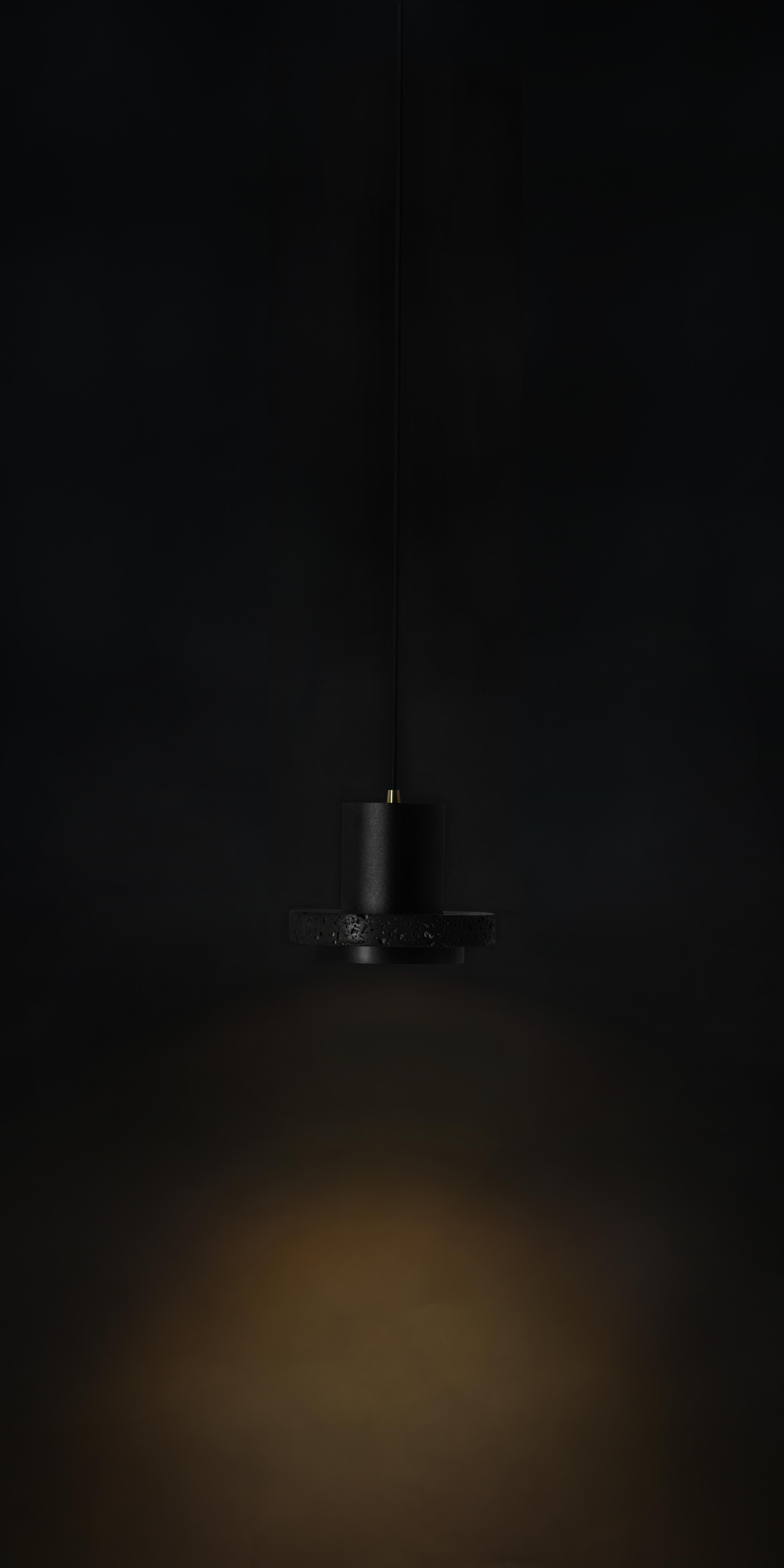 Contemporary Pendant Lamps 'Calm' in Black Lava Stone 'Small' For Sale 5