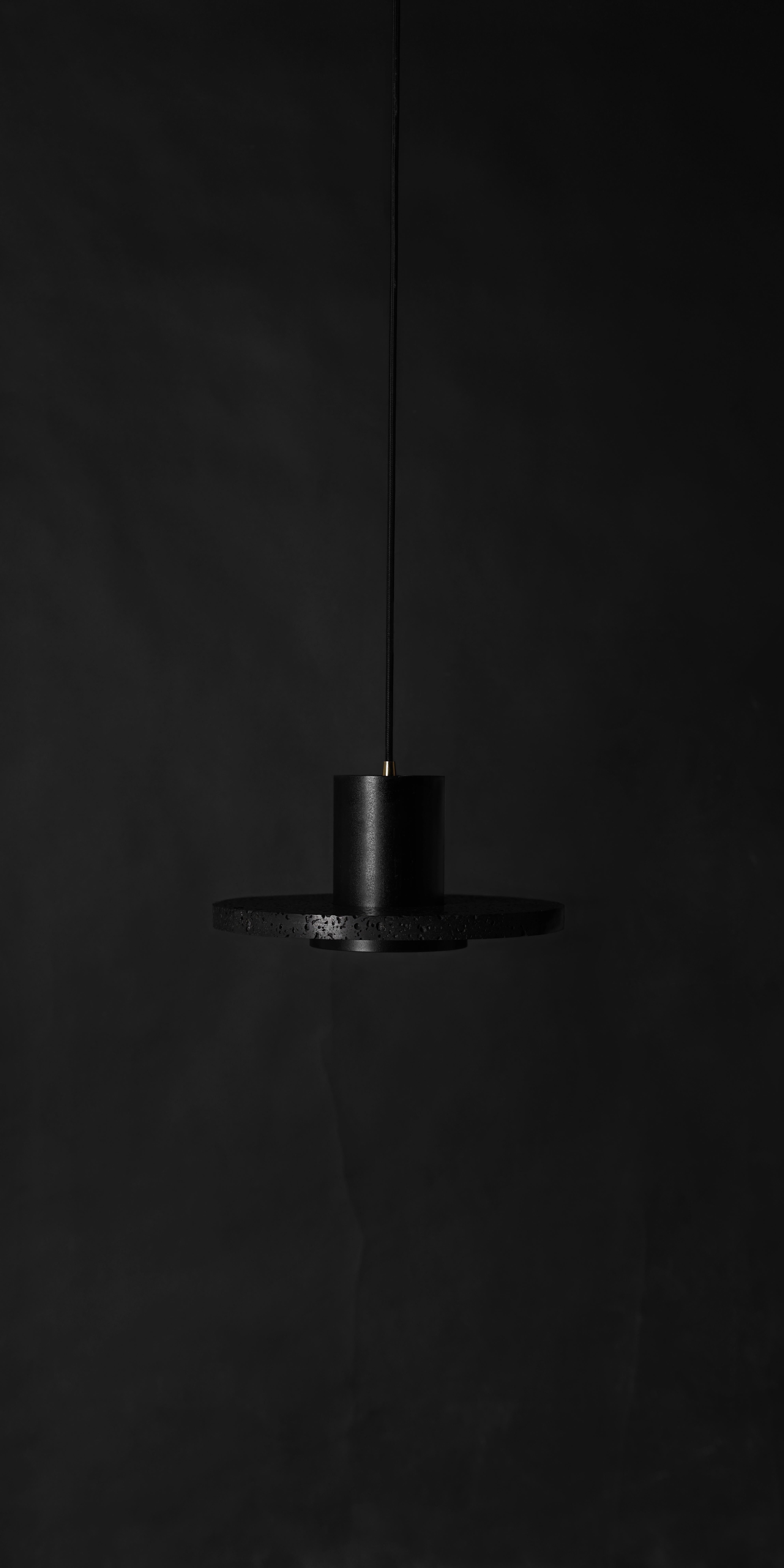 Contemporary Pendant Lamps 'Calm' in Black Lava Stone 'Small' For Sale 8