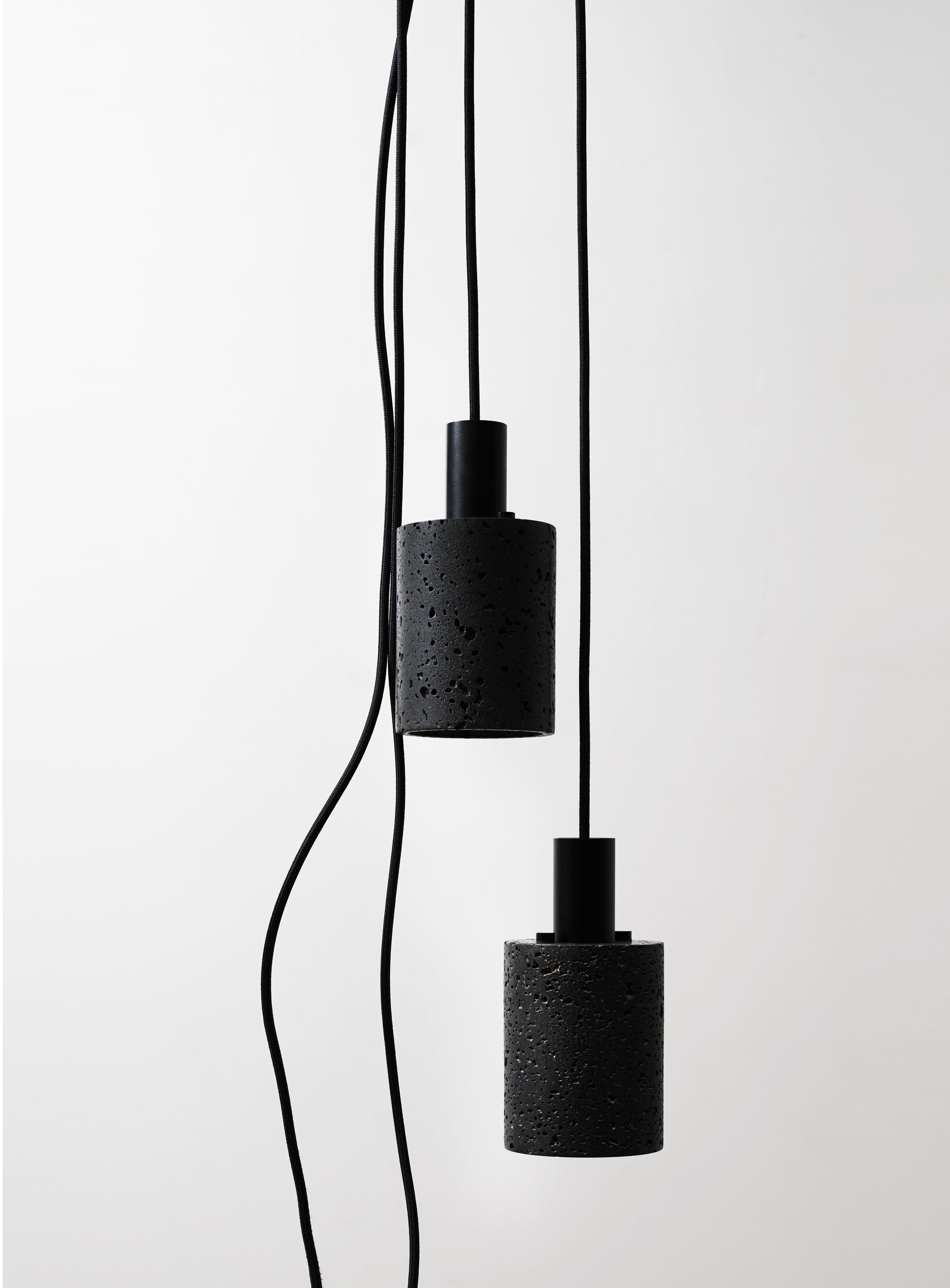 Contemporary Pendant Lamps 'N' in Black Lava Stone In New Condition For Sale In Paris, FR