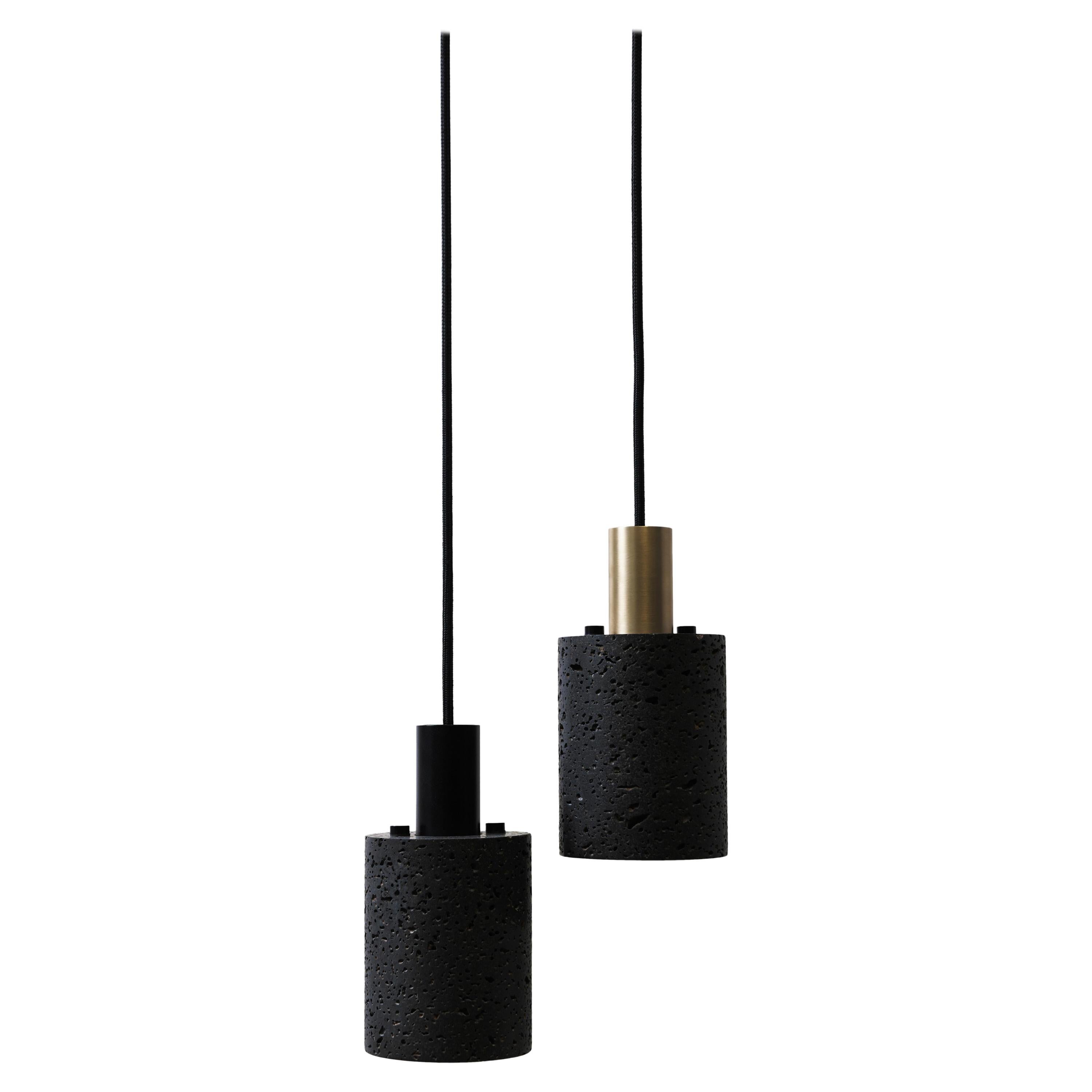 Contemporary Pendant Lamps 'N' in Black Lava Stone For Sale