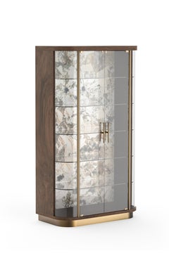 Vitrine contemporaine en quartz Penedo et noyer, fabriquée à la main par Greenapple