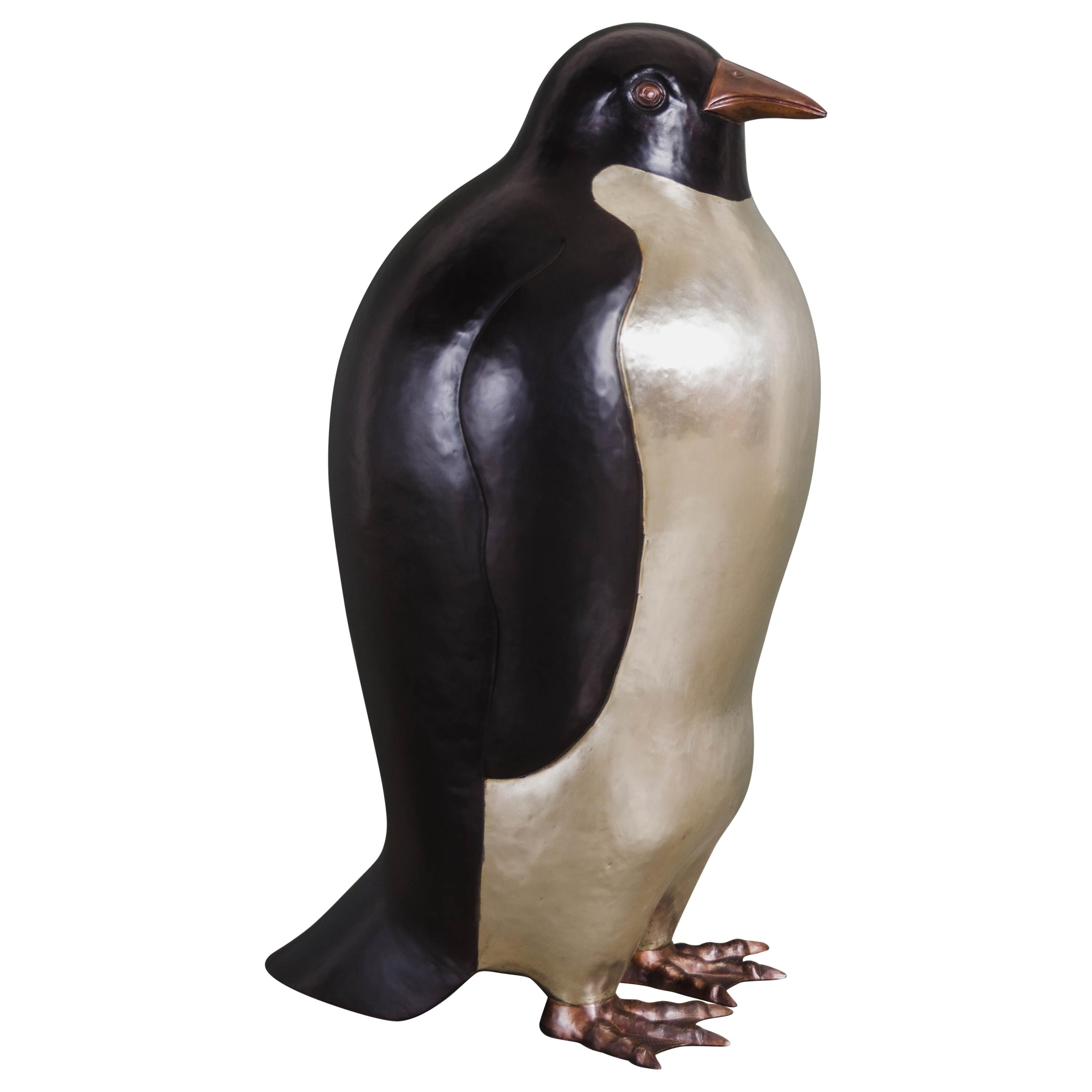 Contemporary Penguin Sculpture in Copper and White Bronze by Robert Kuo