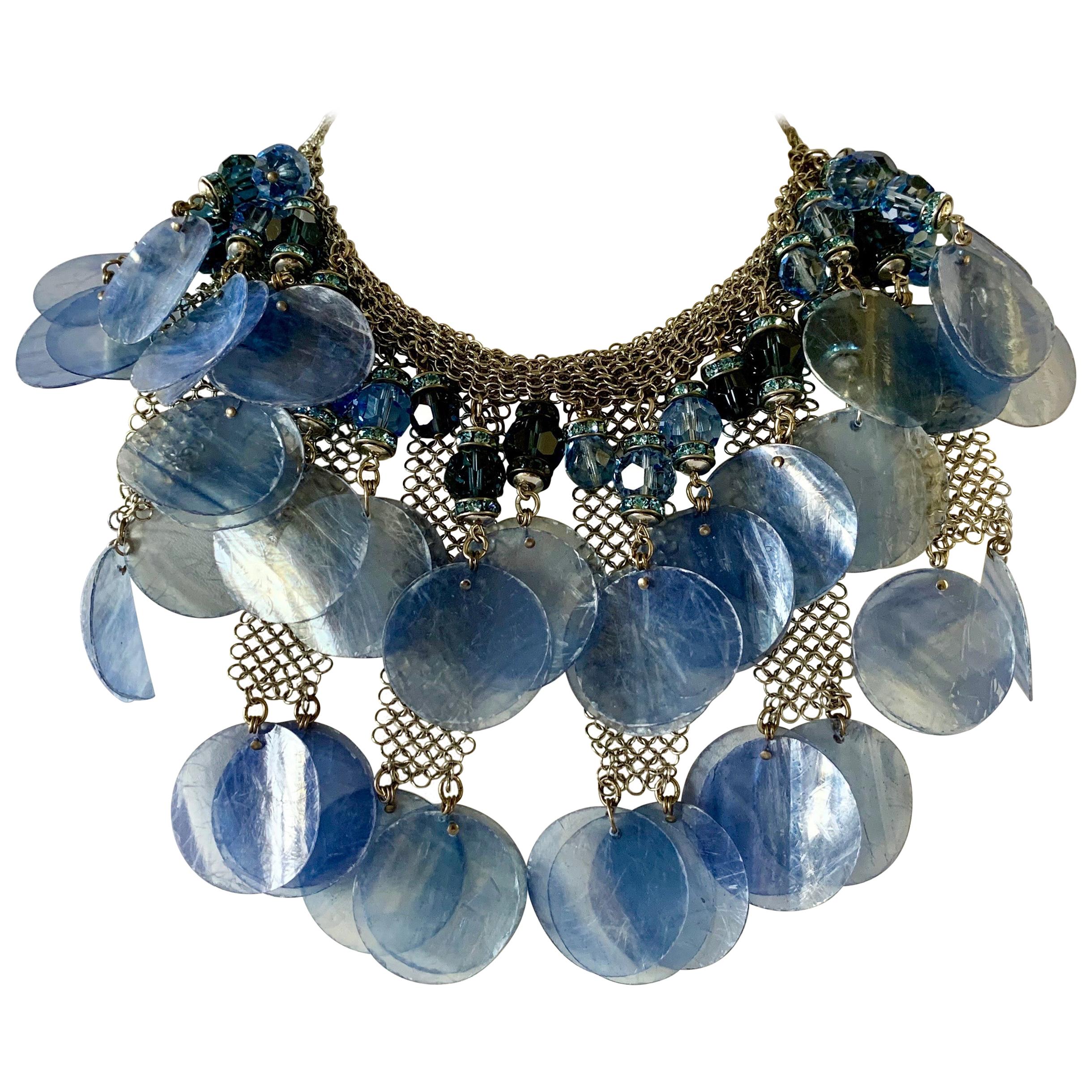 Contemporary Periwinkle Blue and Mesh Haute Couture Statement Necklace