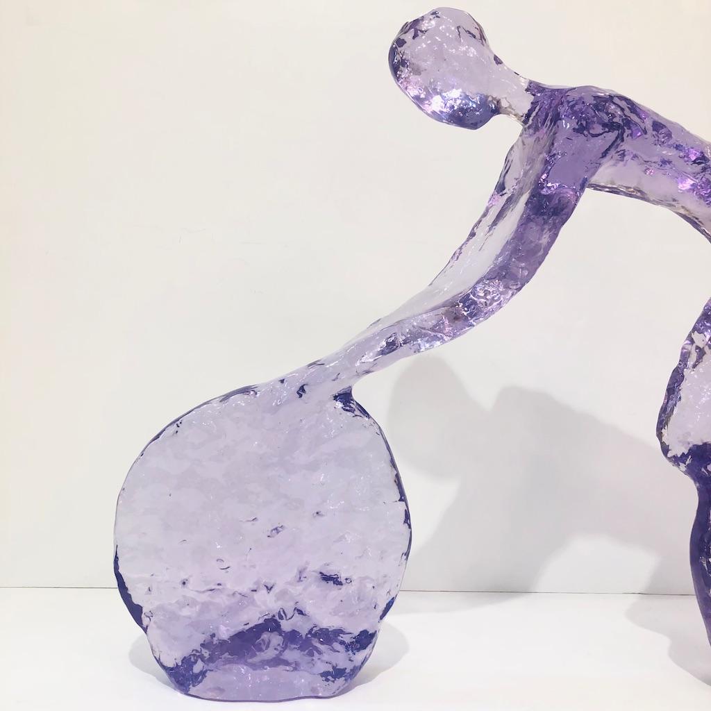 Contemporary Periwinkle Violet Modern Lucite Sculpture of Minimalist Cyclist 5