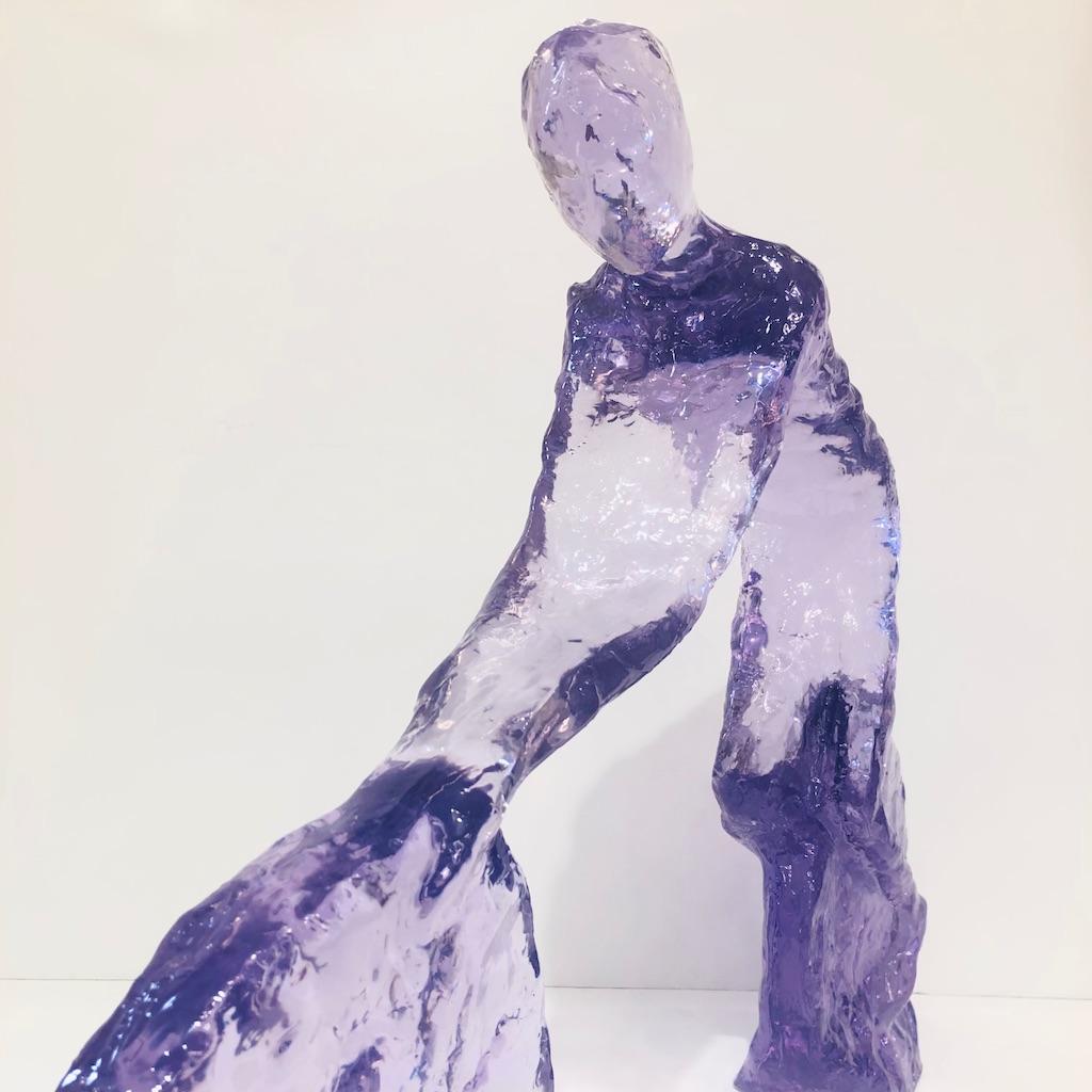 Contemporary Periwinkle Violet Modern Lucite Sculpture of Minimalist Cyclist 7