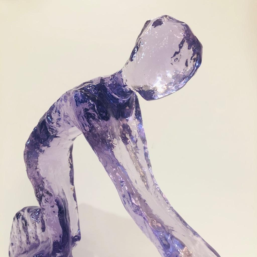 Organic Modern Contemporary Periwinkle Violet Modern Lucite Sculpture of Minimalist Cyclist