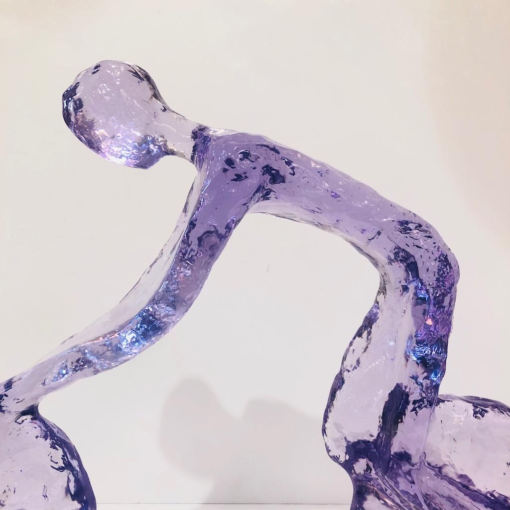 American Contemporary Periwinkle Violet Modern Lucite Sculpture of Minimalist Cyclist