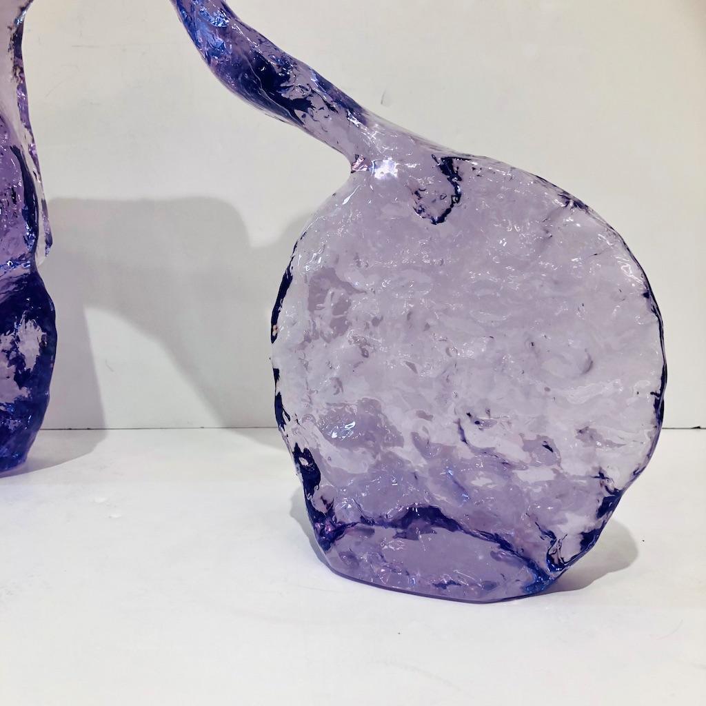 Hand-Crafted Contemporary Periwinkle Violet Modern Lucite Sculpture of Minimalist Cyclist