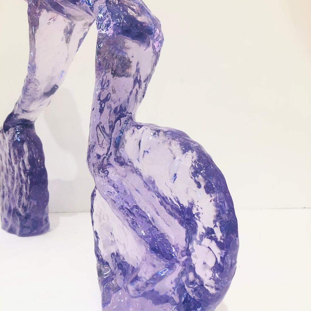 Contemporary Periwinkle Violet Modern Lucite Sculpture of Minimalist Cyclist In New Condition In New York, NY
