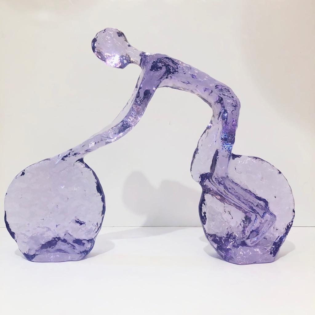 Contemporary Periwinkle Violet Modern Lucite Sculpture of Minimalist Cyclist 1