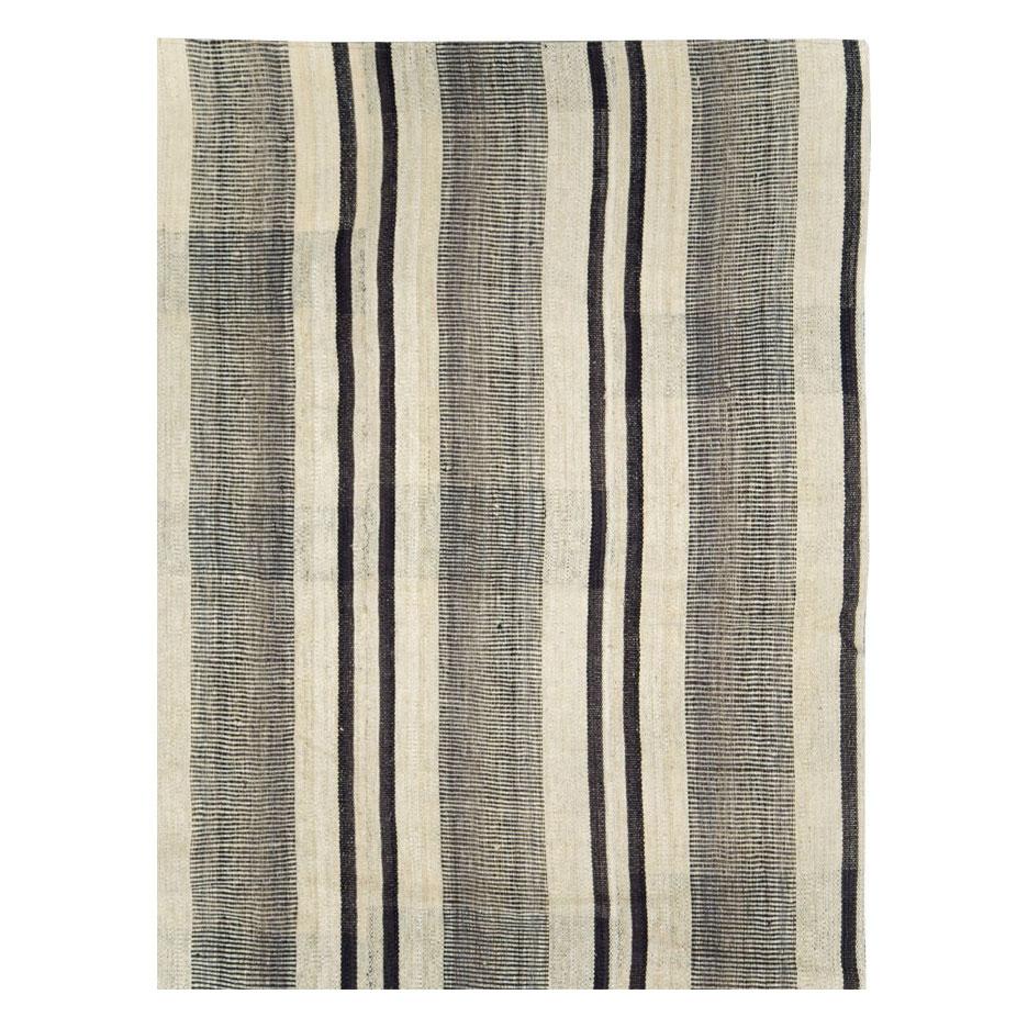 Tribal Contemporary Persian Flat-Weave Large Room Size Carpet in Beige Black, and Brown For Sale
