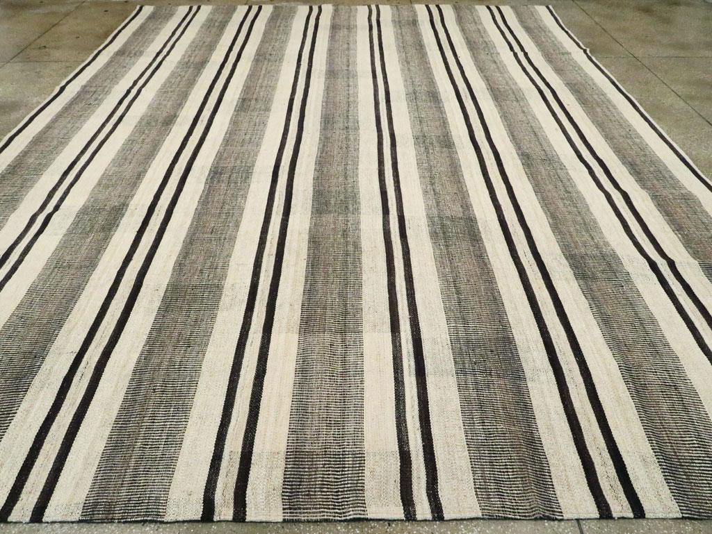 Hand-Woven Contemporary Persian Flat-Weave Large Room Size Carpet in Beige Black, and Brown For Sale