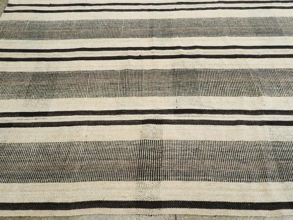 Contemporary Persian Flat-Weave Large Room Size Carpet in Beige Black, and Brown For Sale 2