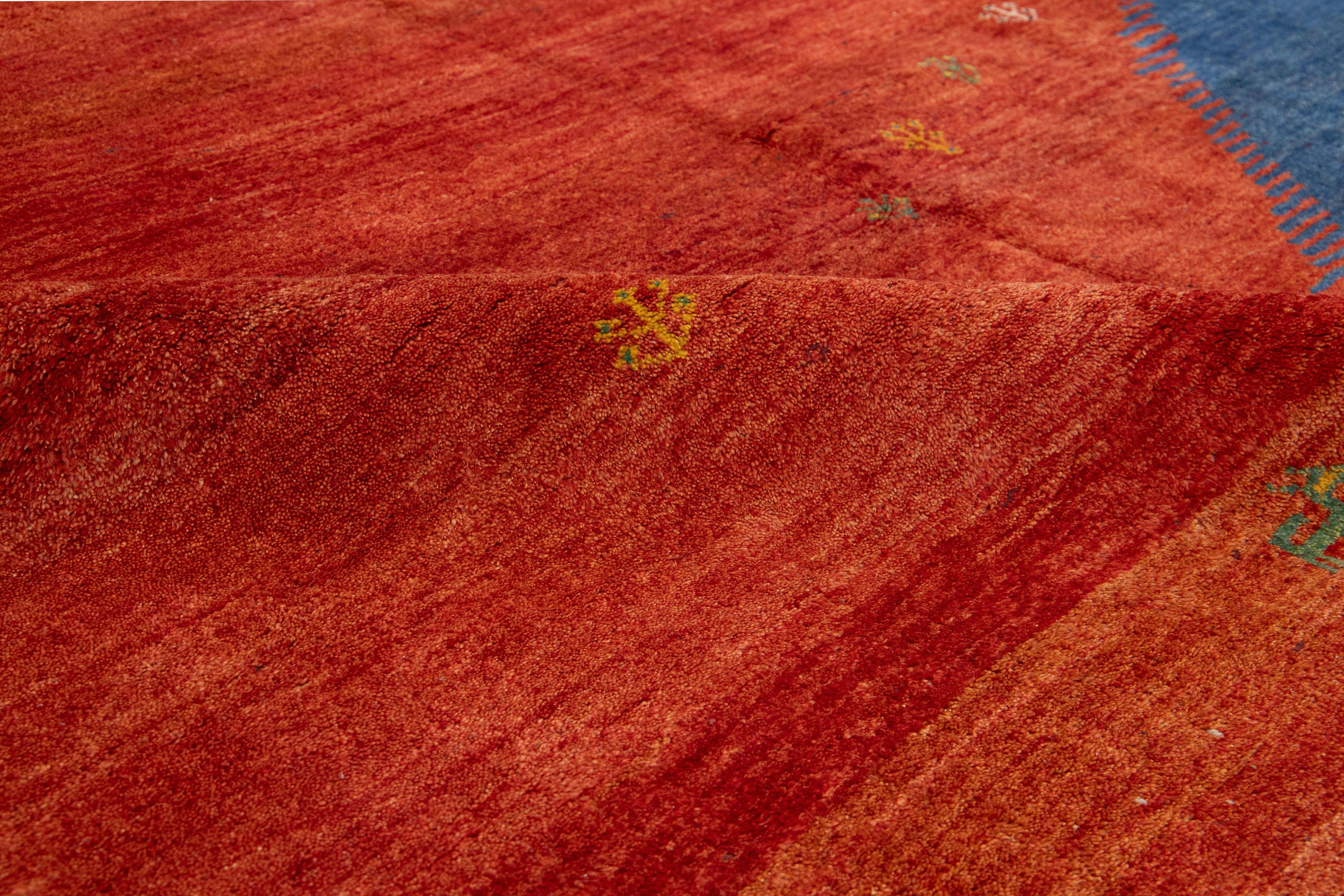 Contemporary Persian Gabbeh Designed Wool Rug in Red im Angebot 2