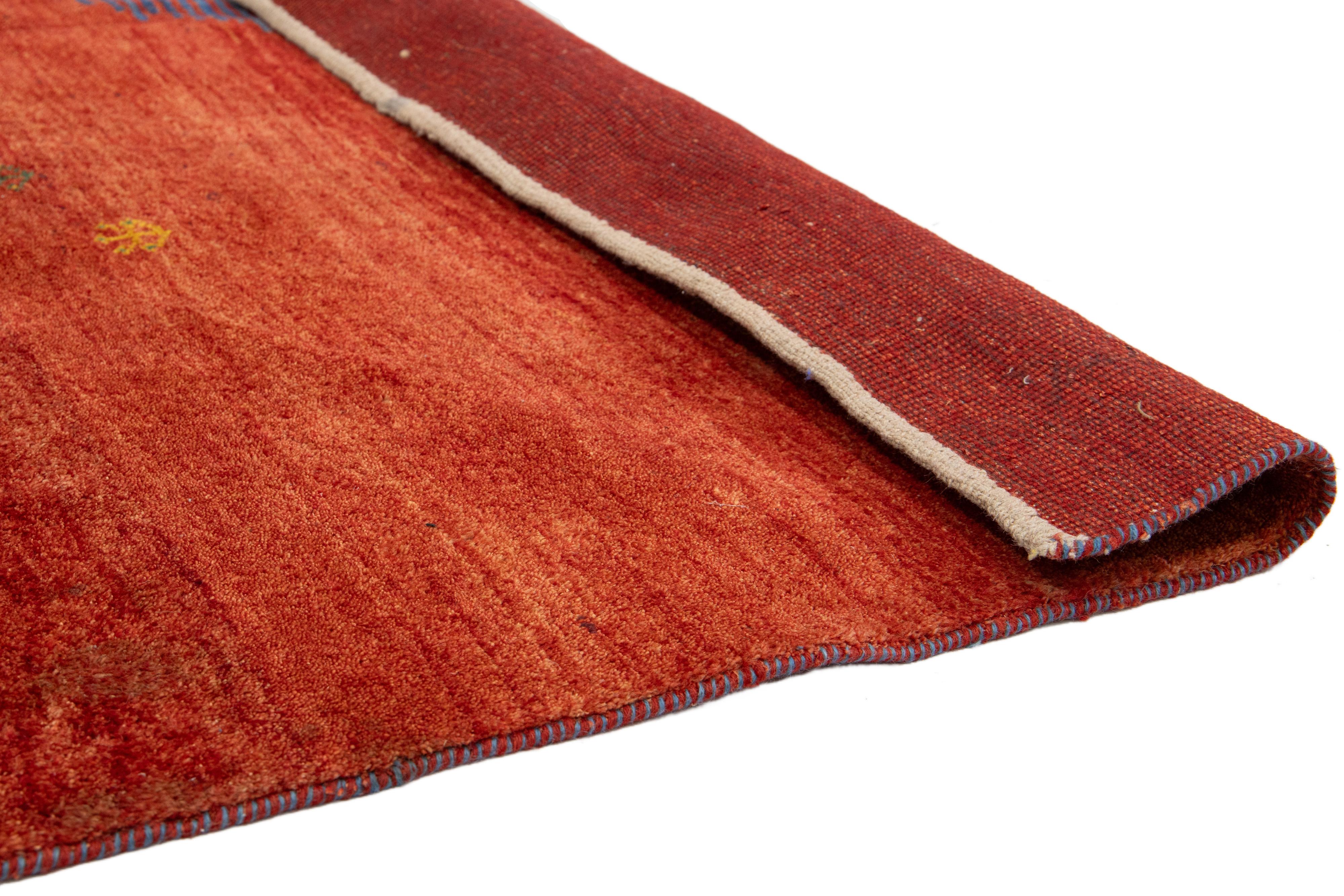 Contemporary Persian Gabbeh Designed Wool Rug in Red (Persisch) im Angebot