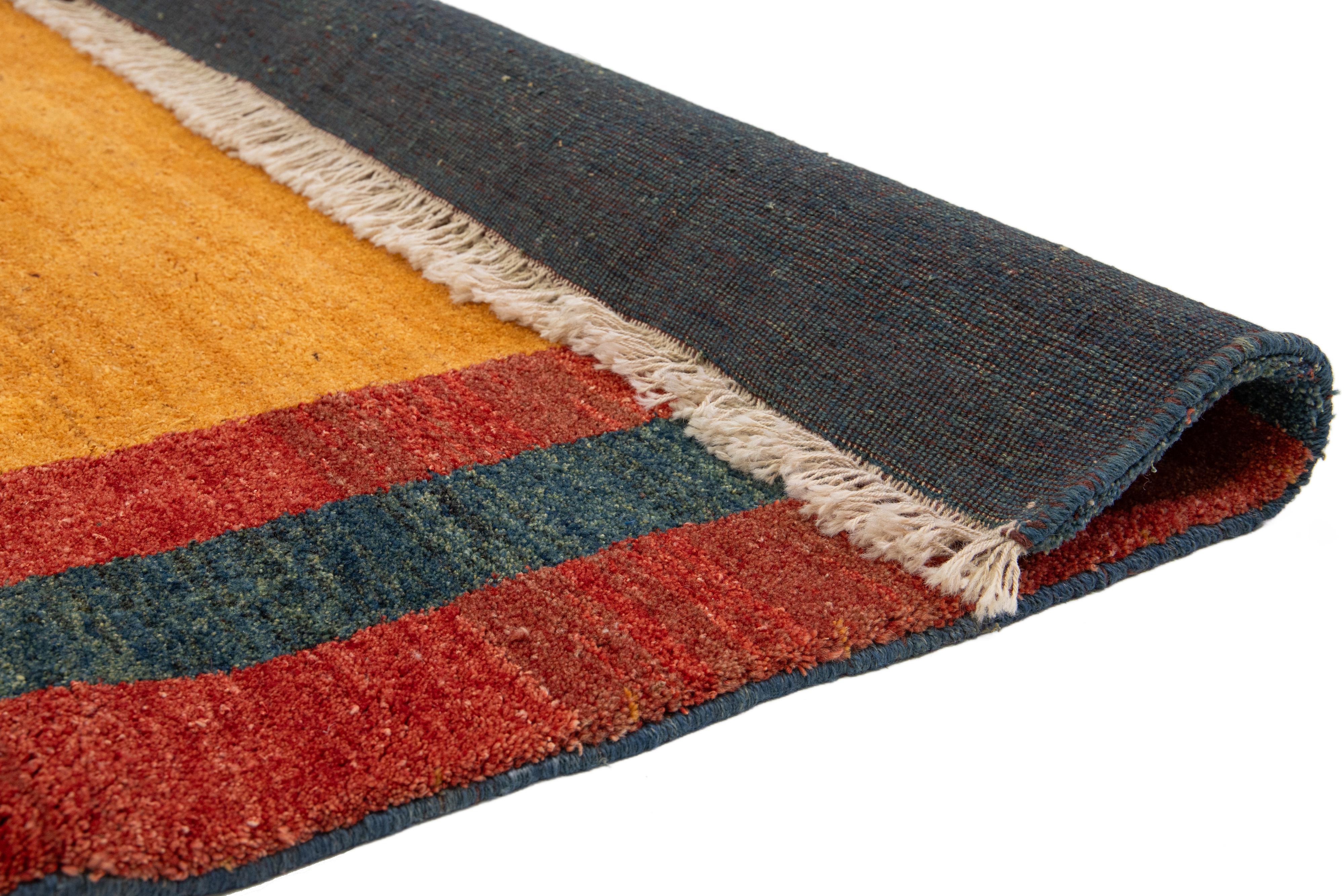 Hand-Woven Contemporary Persian Gabbeh Wool Rug With Multicolor Pattern For Sale