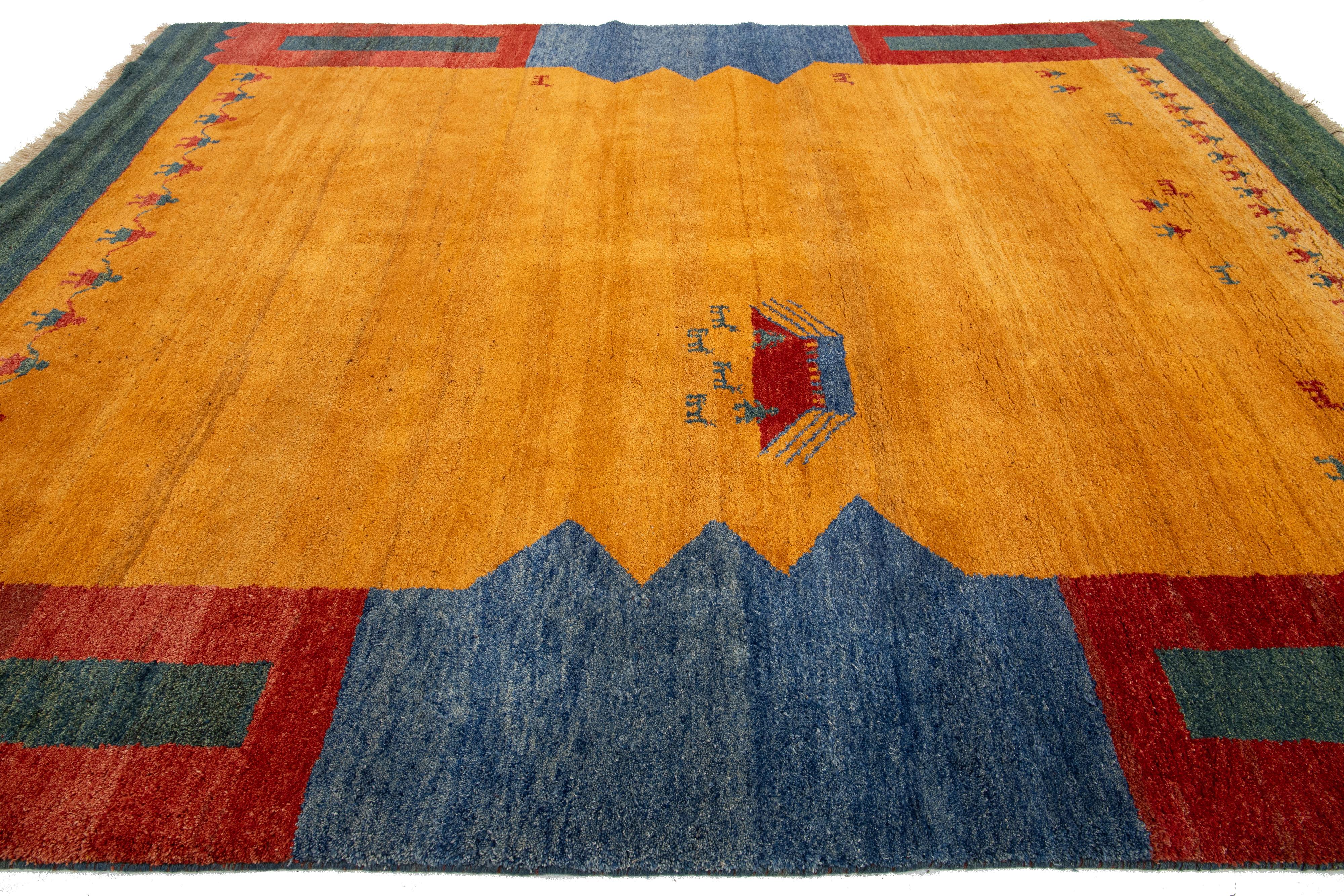 Contemporary Persian Gabbeh Wool Rug With Multicolor Pattern For Sale 1