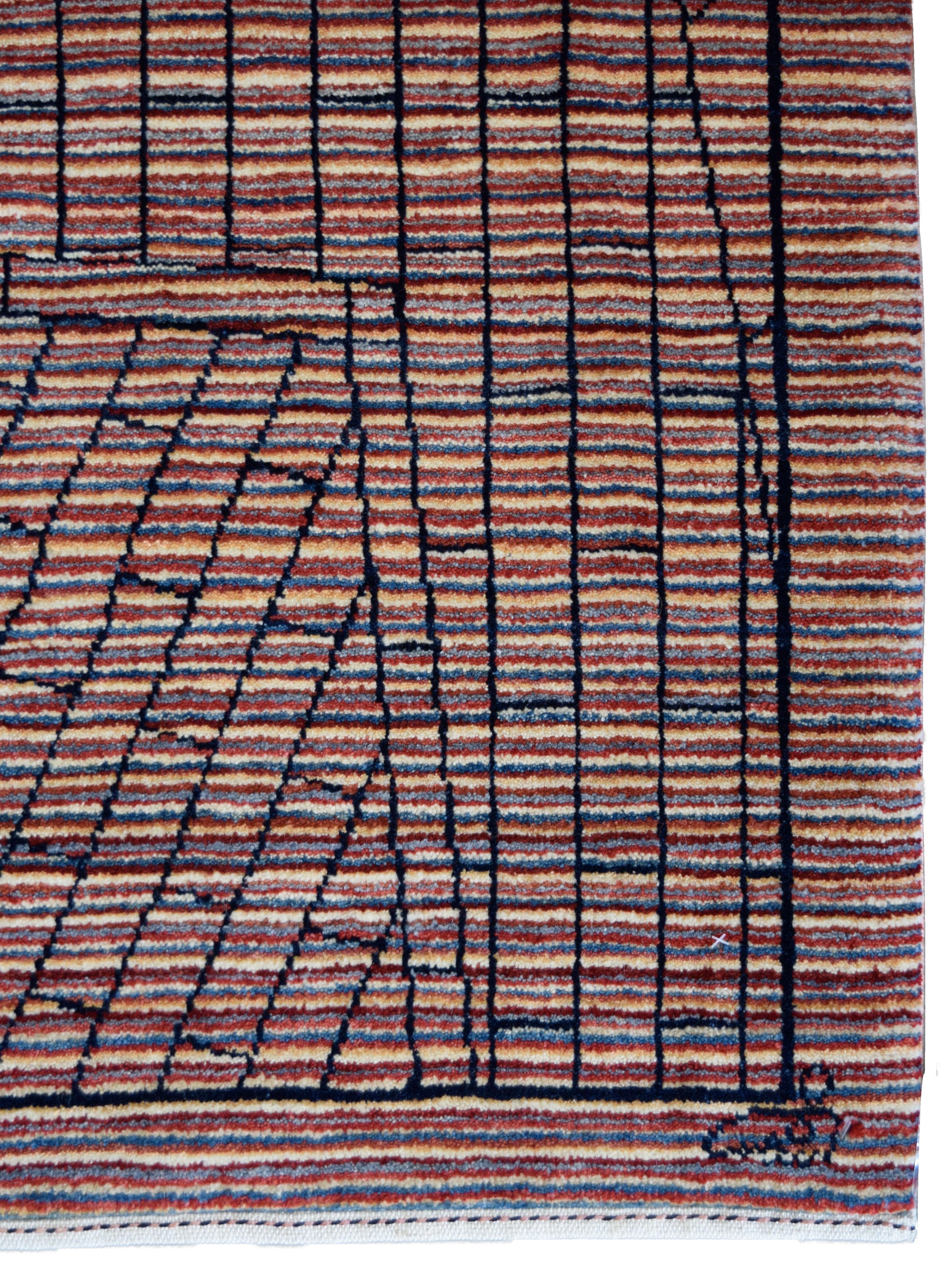 Inspired by the vaulted bazaars of Isfahan, Taar's modern geometric design  translates architectural rhythm into woven art. From Orley Shabahang’s Mosaic Collection, this 9×12 hand-knotted Persian rug is crafted in pure lanolin-rich wool, producing