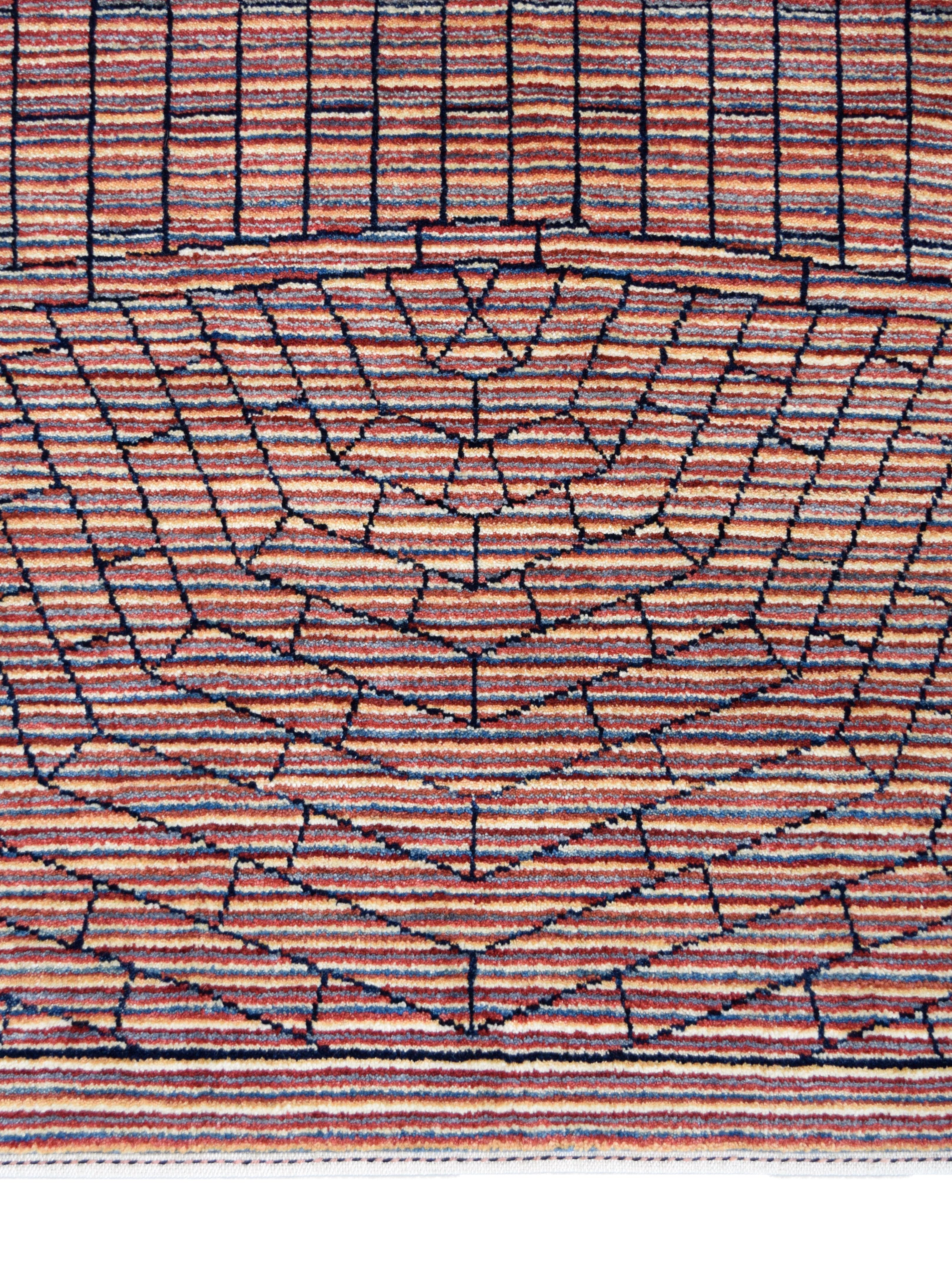 Contemporary Persian Hand-Knotted Wool Rug, Modern Geometric Design, 9x12 In New Condition For Sale In New York, NY