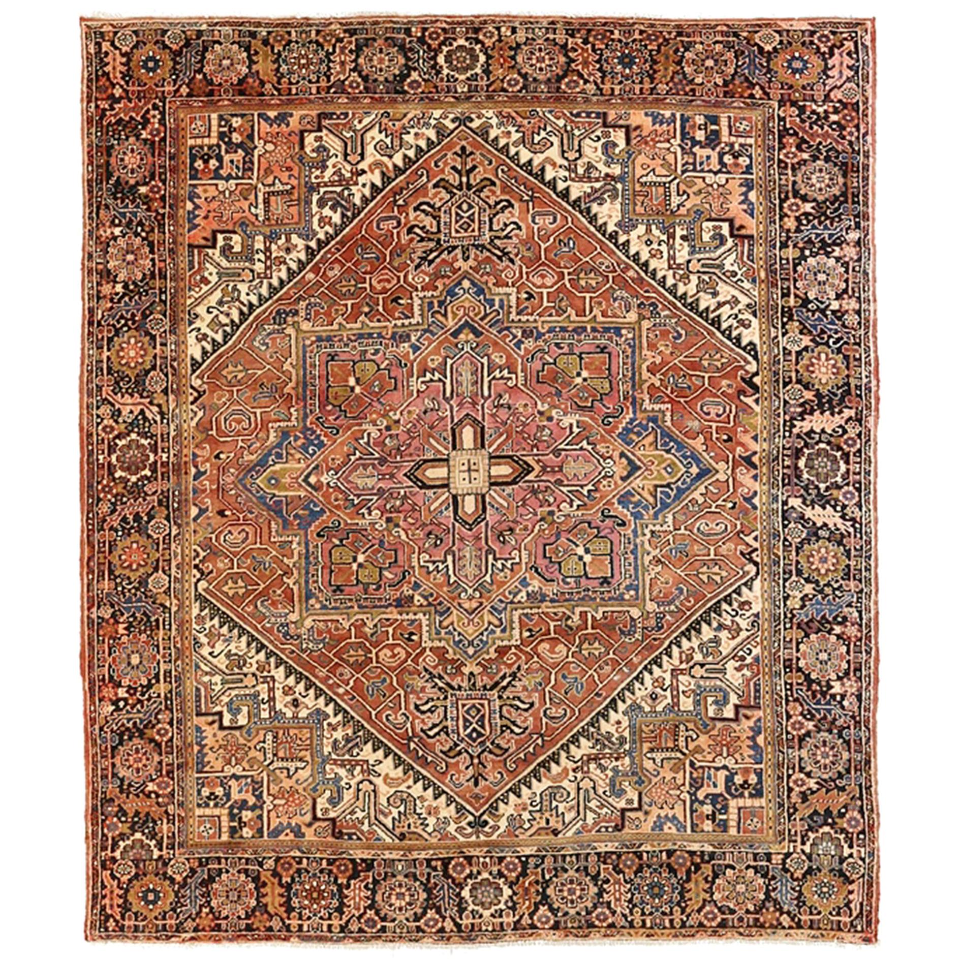 Contemporary Persian Heriz Rug with Diamond Medallion and Floral All-Over Detail For Sale