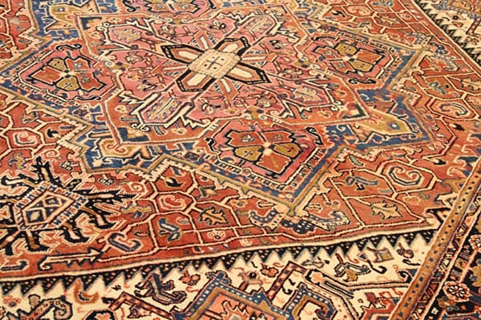 Hand-Woven Contemporary Persian Heriz Rug with Diamond Medallion and Floral All-Over Detail For Sale