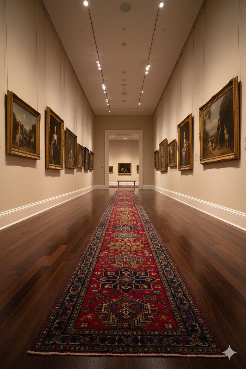 Persiano Runner persiano contemporaneo in lana Heriz, 2 ft × 18 ft, rosso e blu in vendita