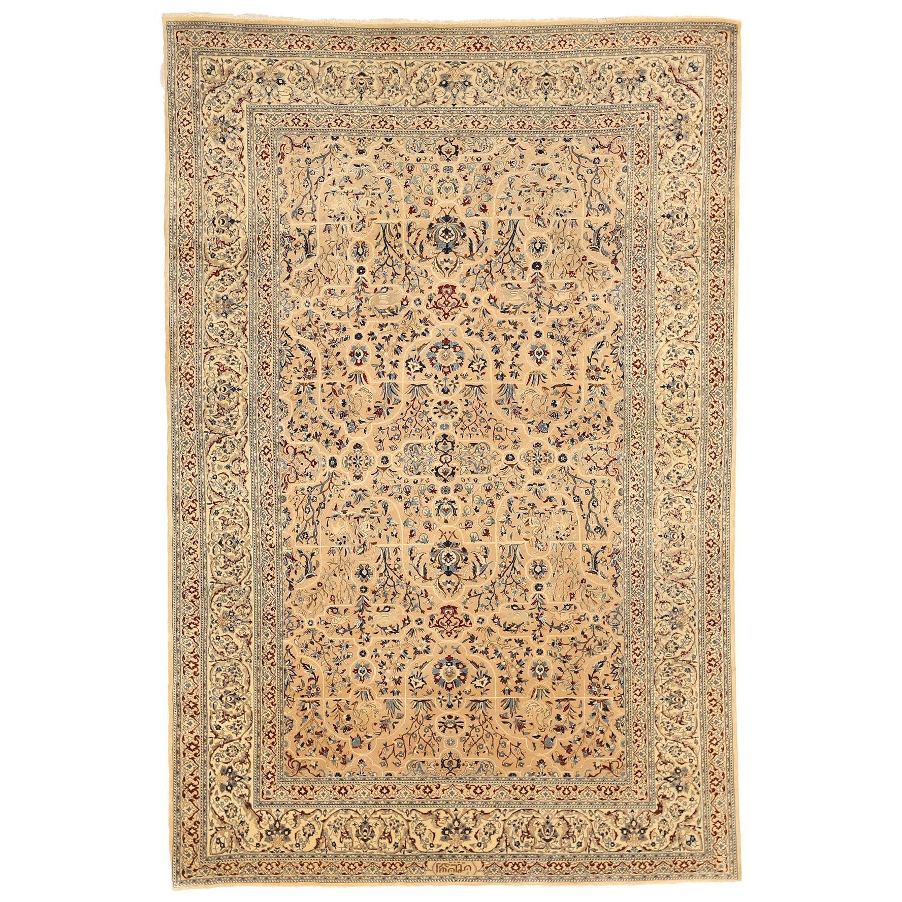 Contemporary Persian Nain Rug with Black, Brown and Gray Floral Details For Sale