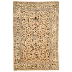 Tapis persan contemporain Nain avec détails floraux noirs, bruns et gris