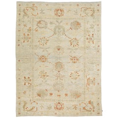 Contemporary Turkish Oushak Rug with Brown and Gray Botanical Motifs